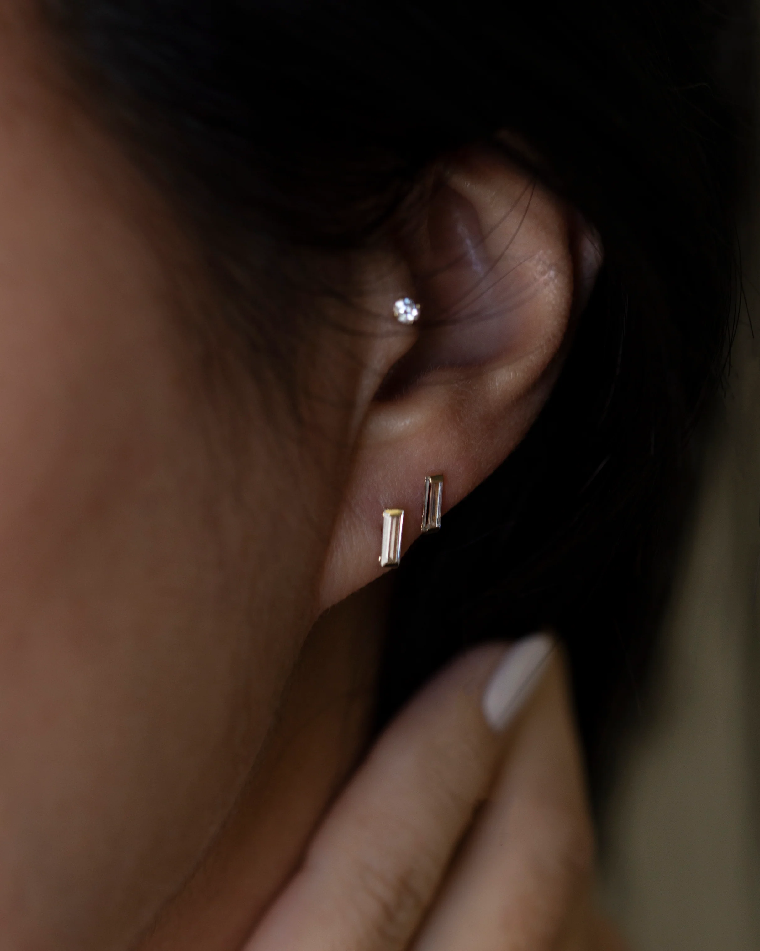 14k CZ Diamond Baguette Earrings - Image 2