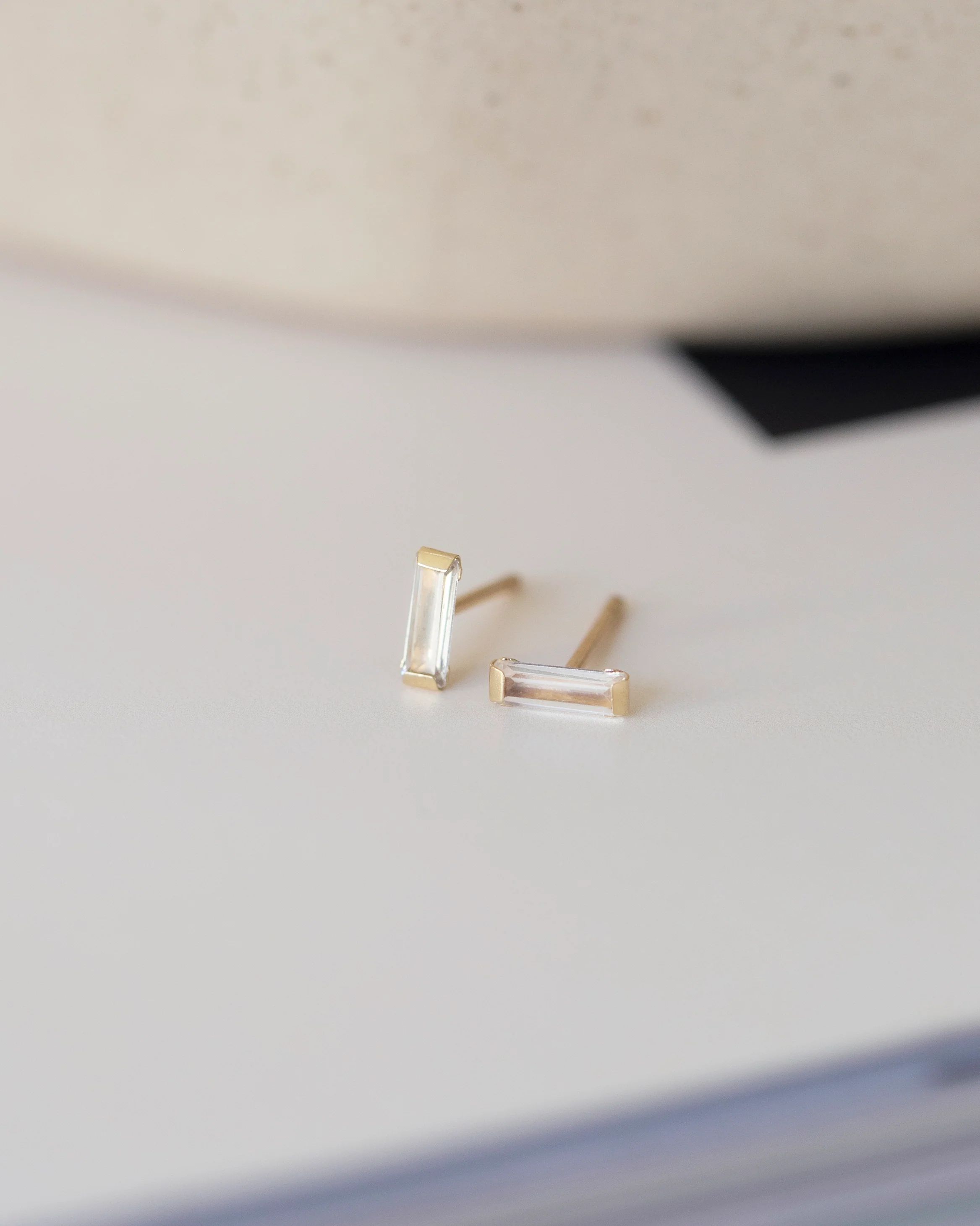 14k CZ Diamond Baguette Earrings - Image 5