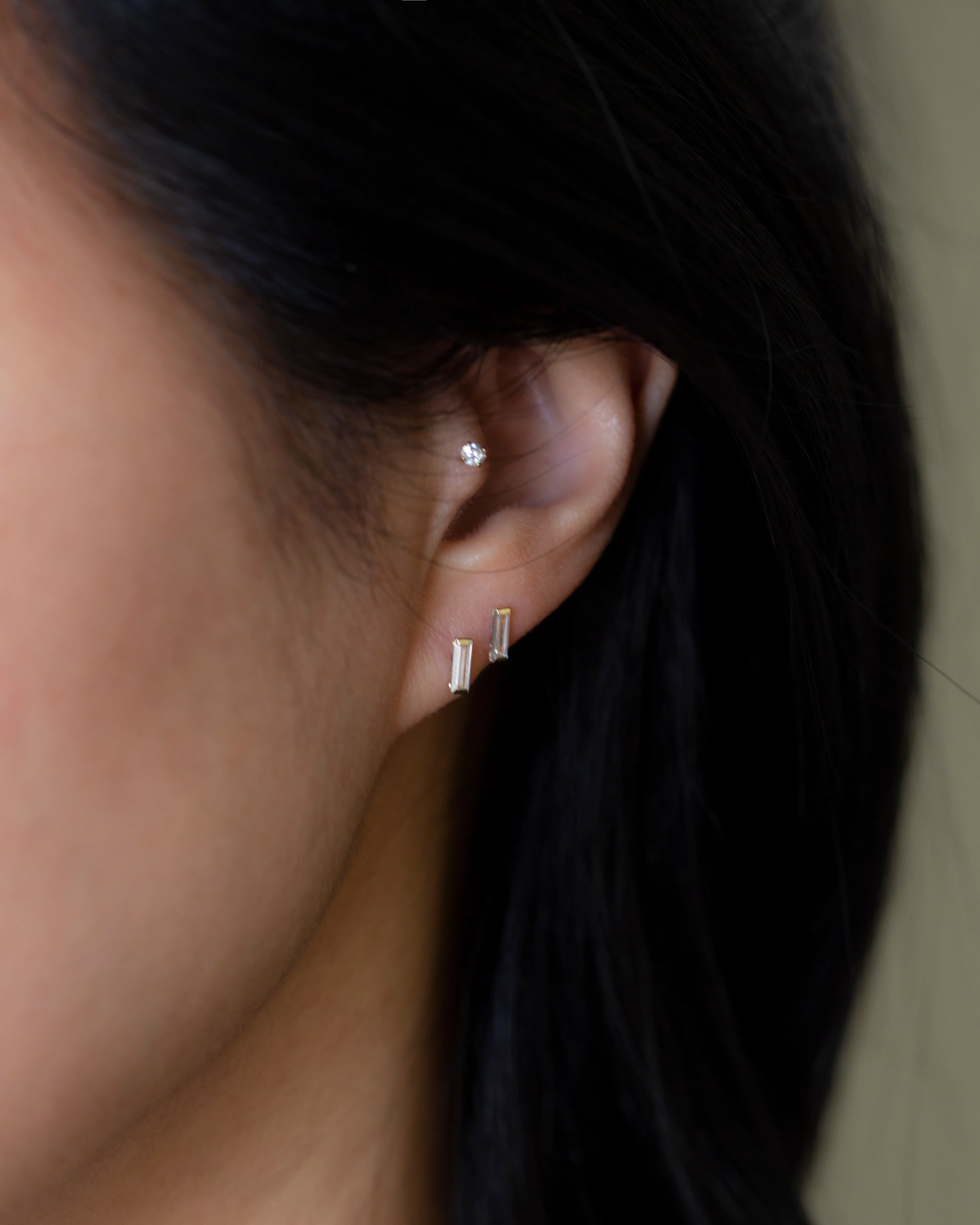 14k CZ Diamond Baguette Earrings - Image 6