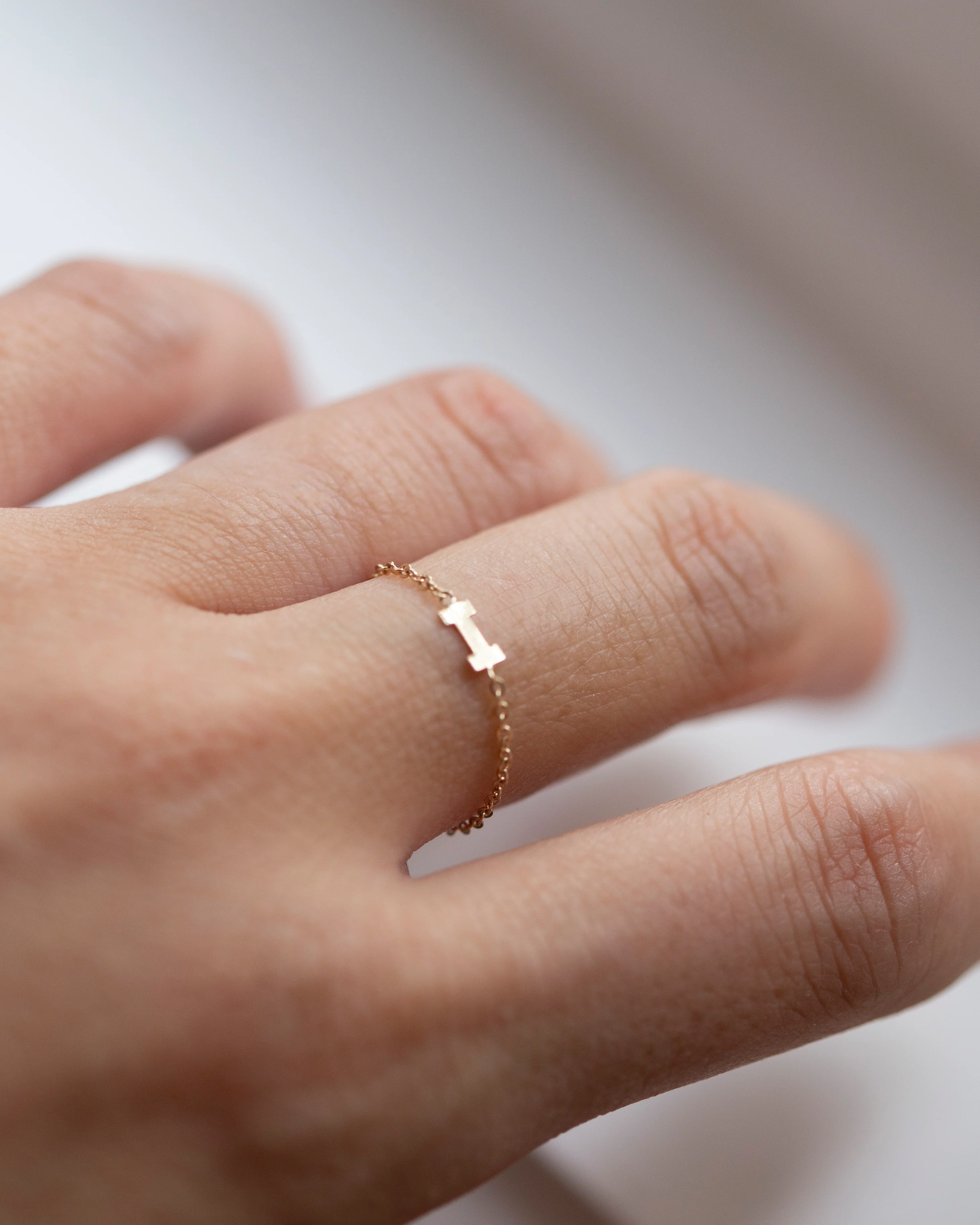 14k Dainty Chain Block letter Initial Ring - Image 3