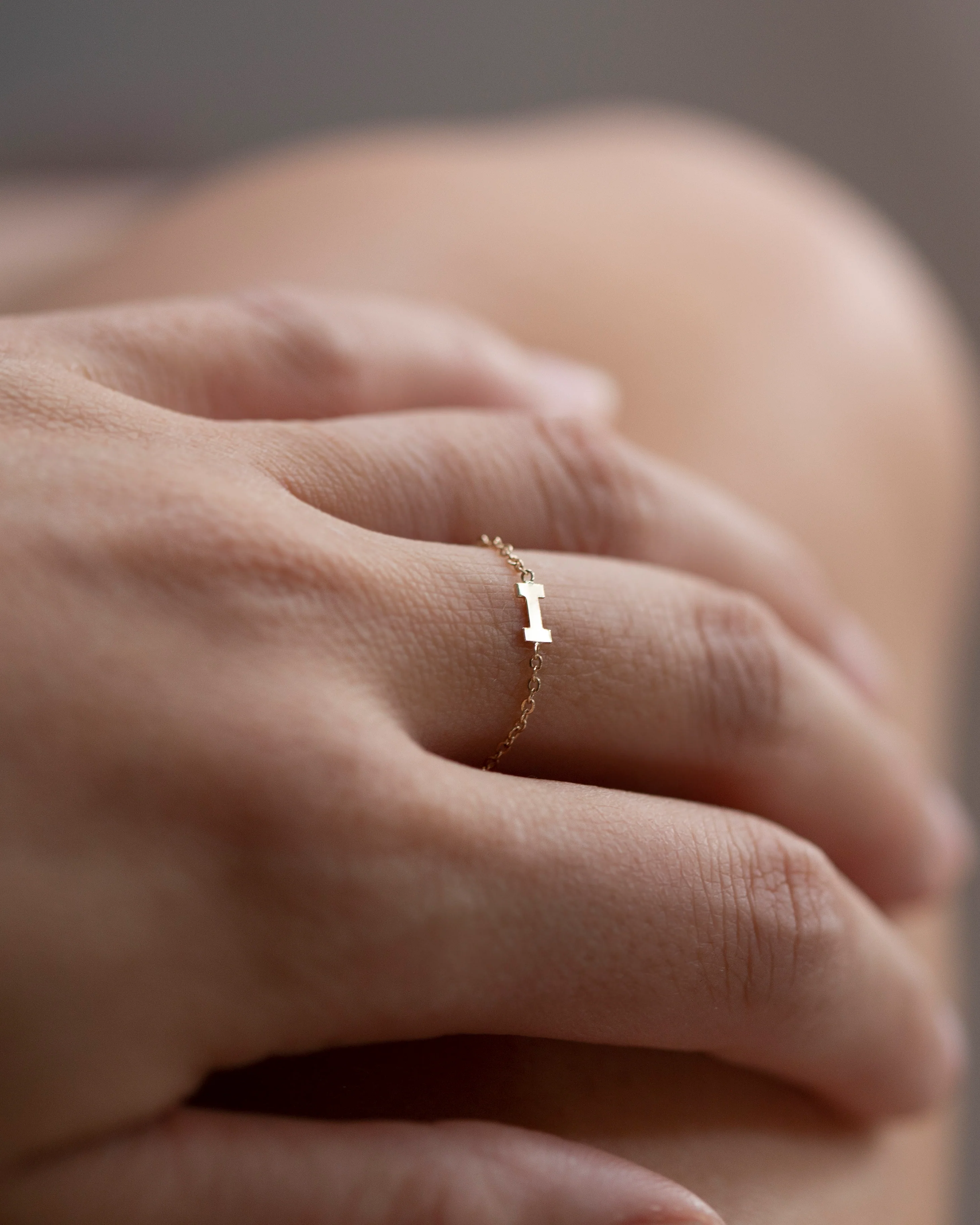 14k Dainty Chain Block letter Initial Ring - Image 4