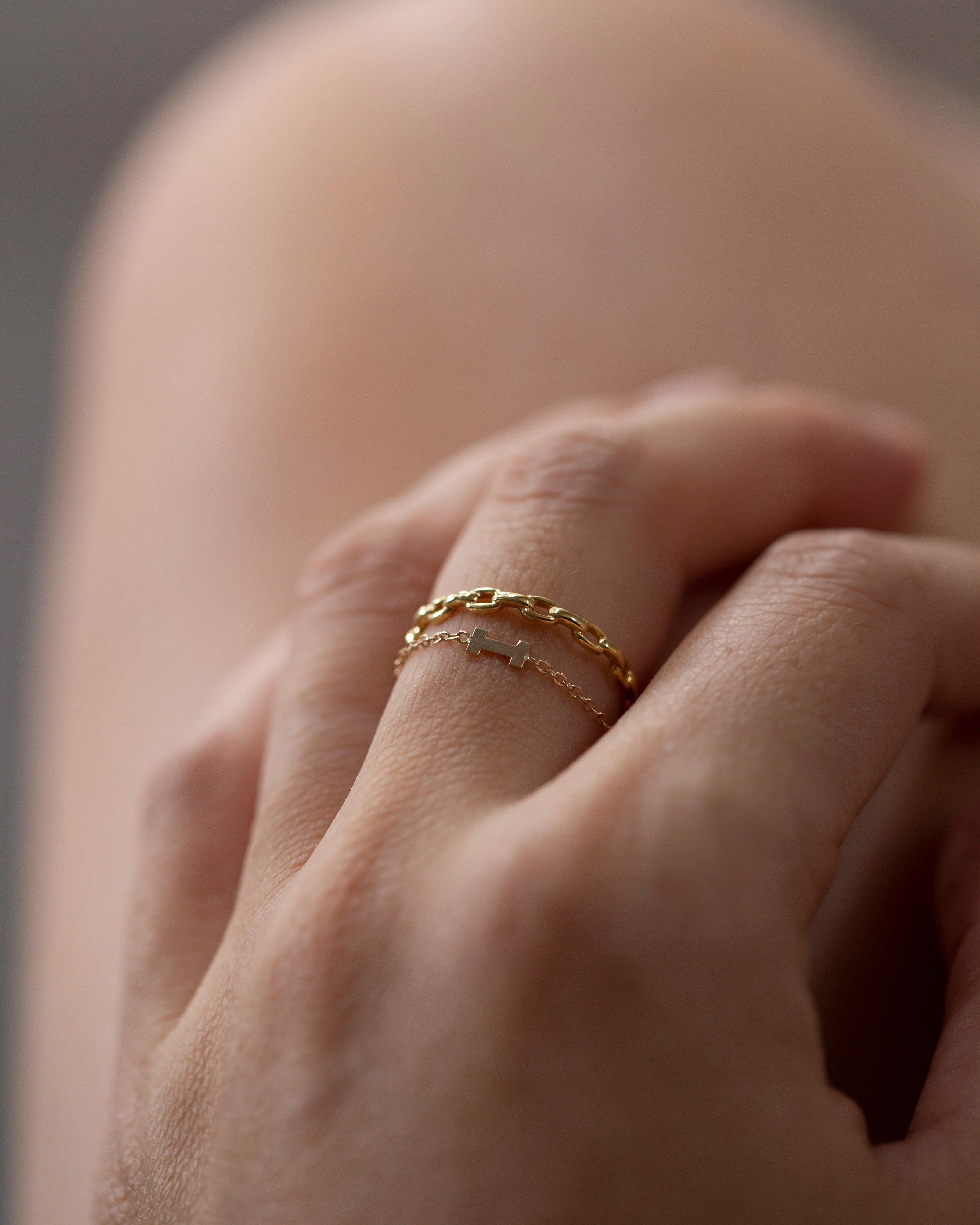 14k Dainty Chain Block letter Initial Ring - Image 5