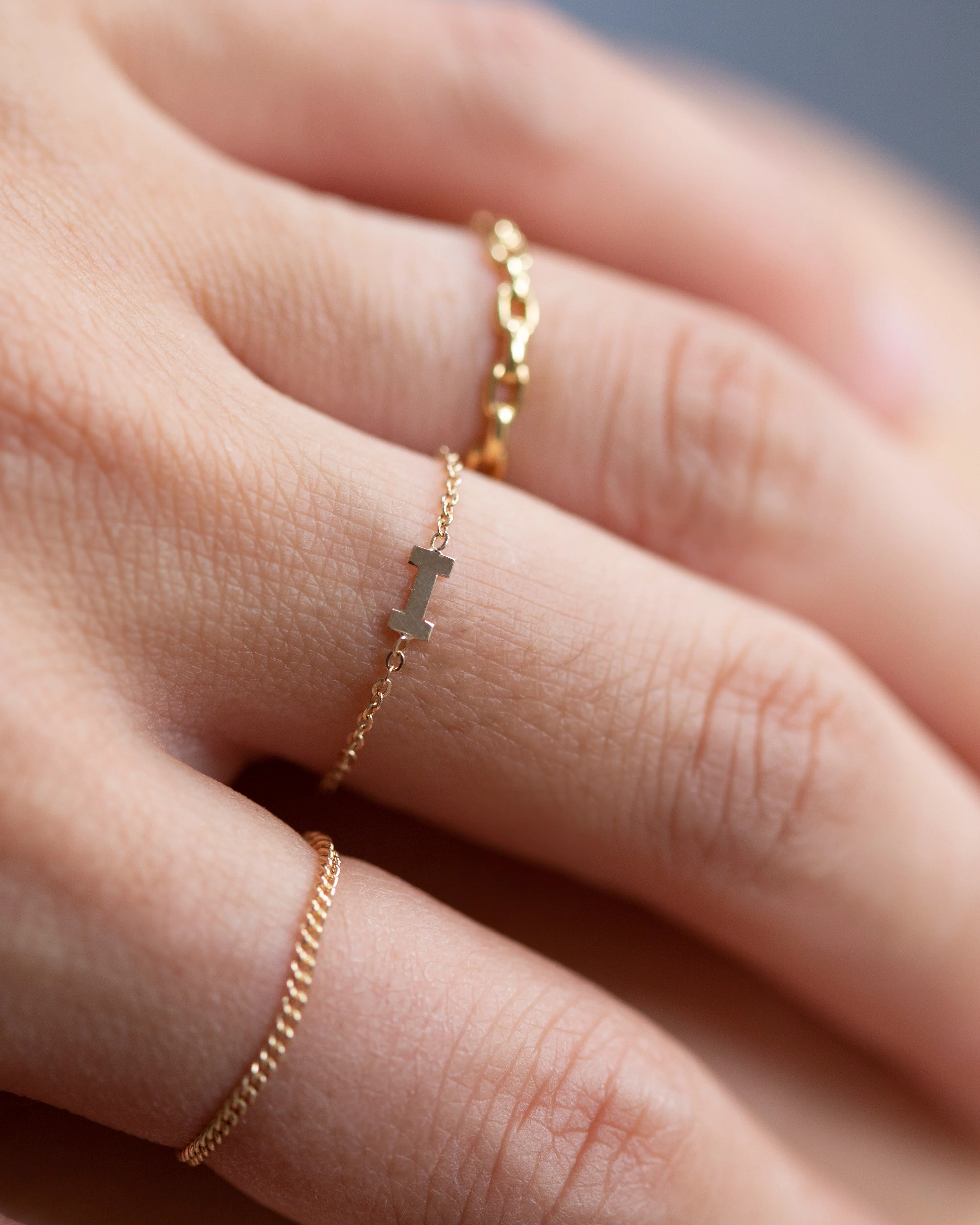 14k Dainty Chain Block letter Initial Ring - Image 6