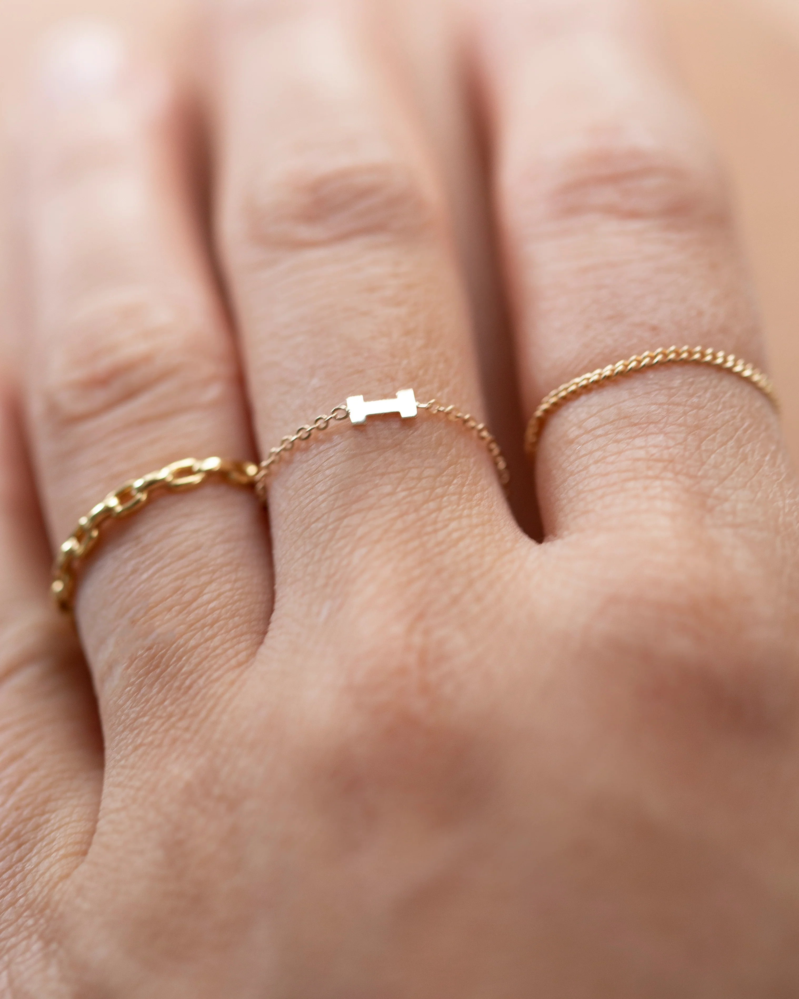 14k Dainty Chain Block letter Initial Ring - Image 7