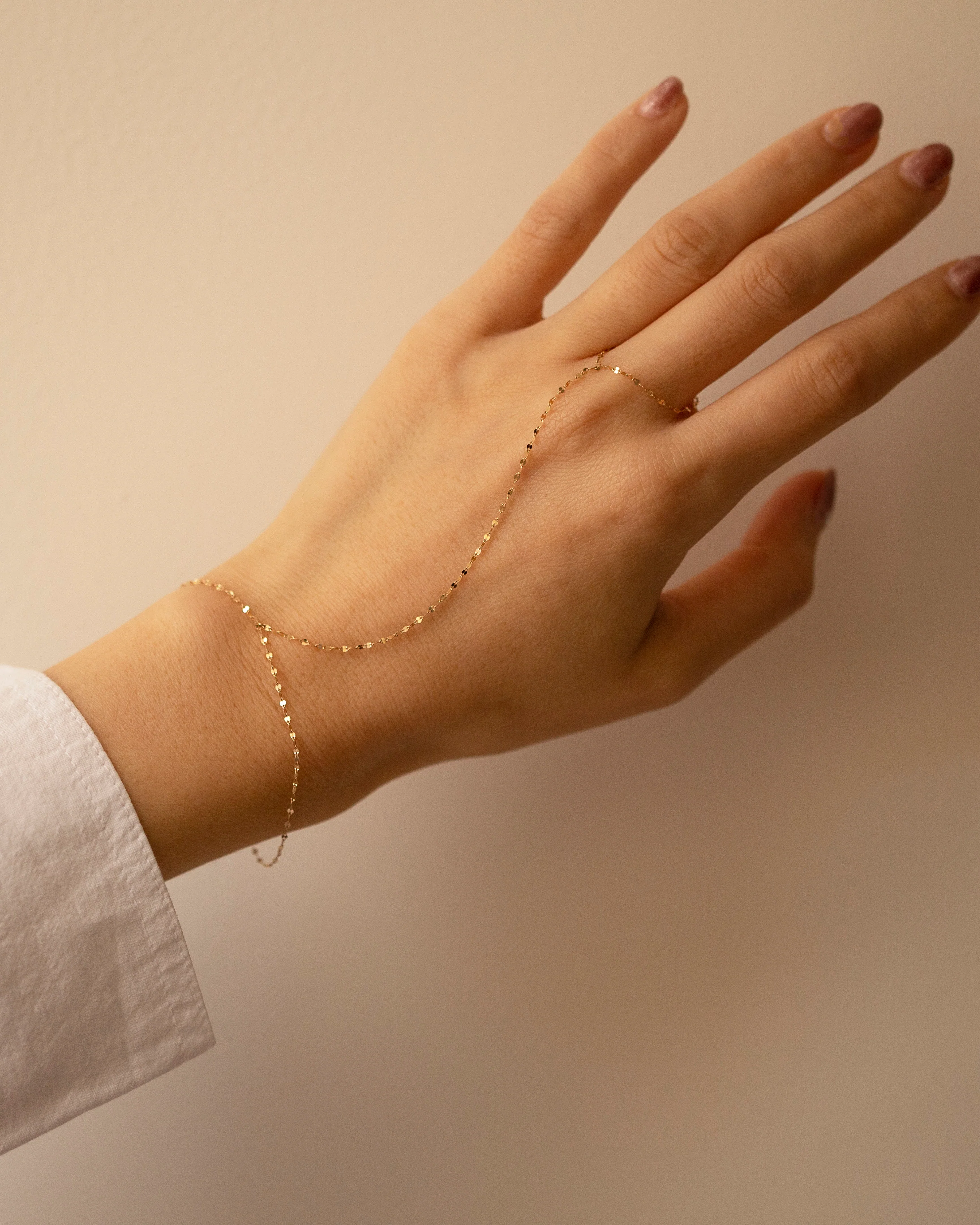 14k Dainty Dapped Chain Hand Bracelet - Image 3