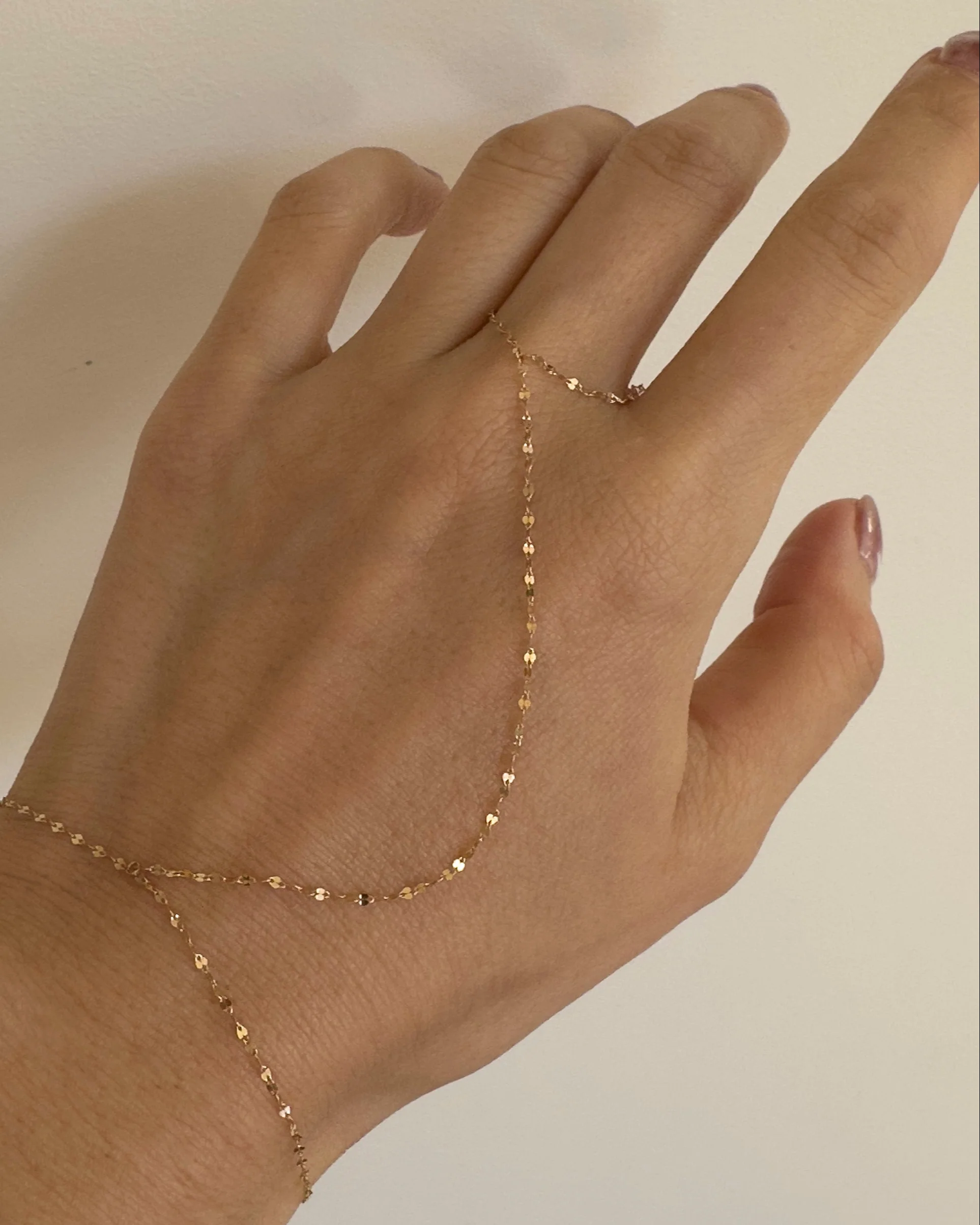 14k Dainty Dapped Chain Hand Bracelet - Image 5