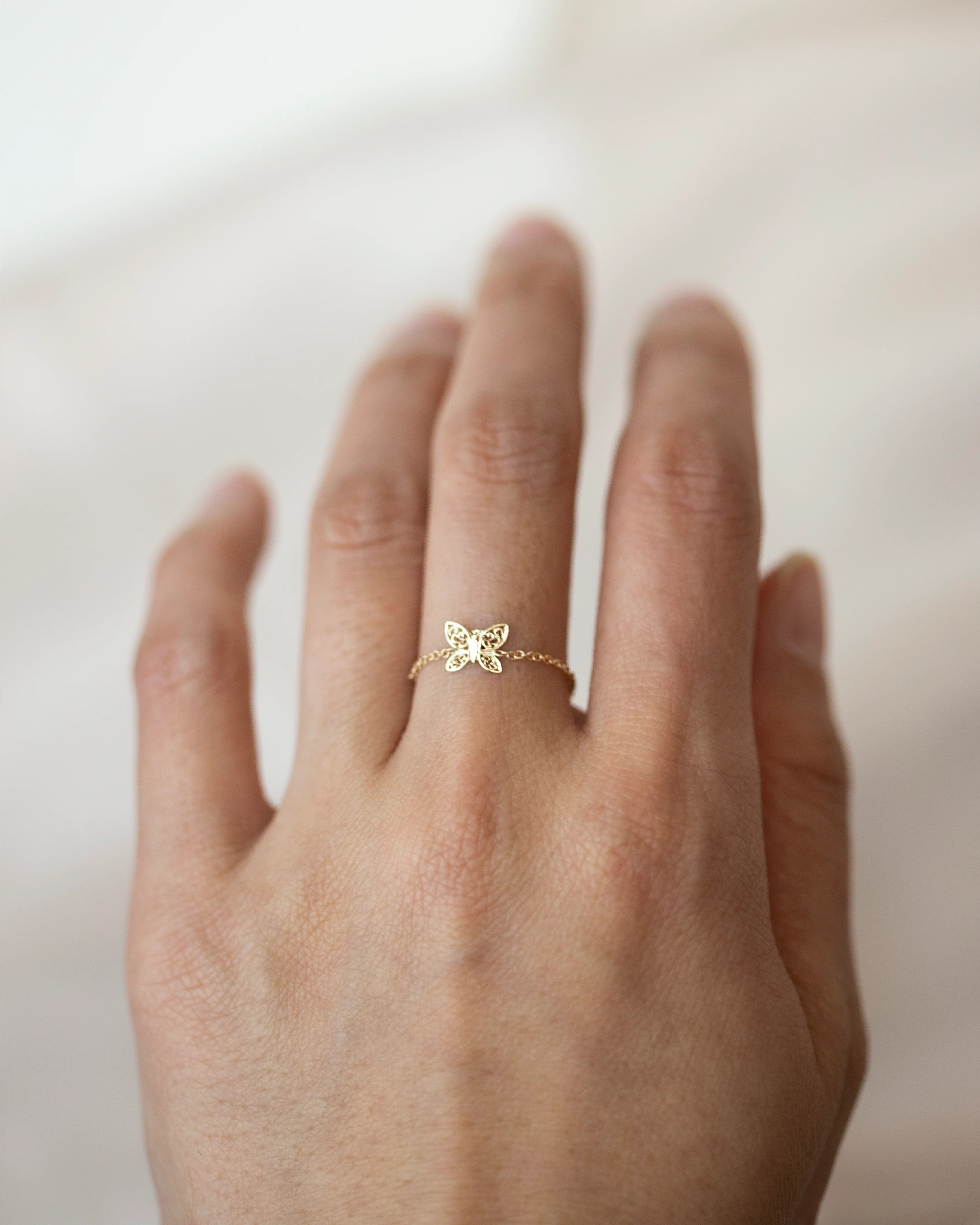 14k Dainty Gold Butterfly Chain ring - Image 2