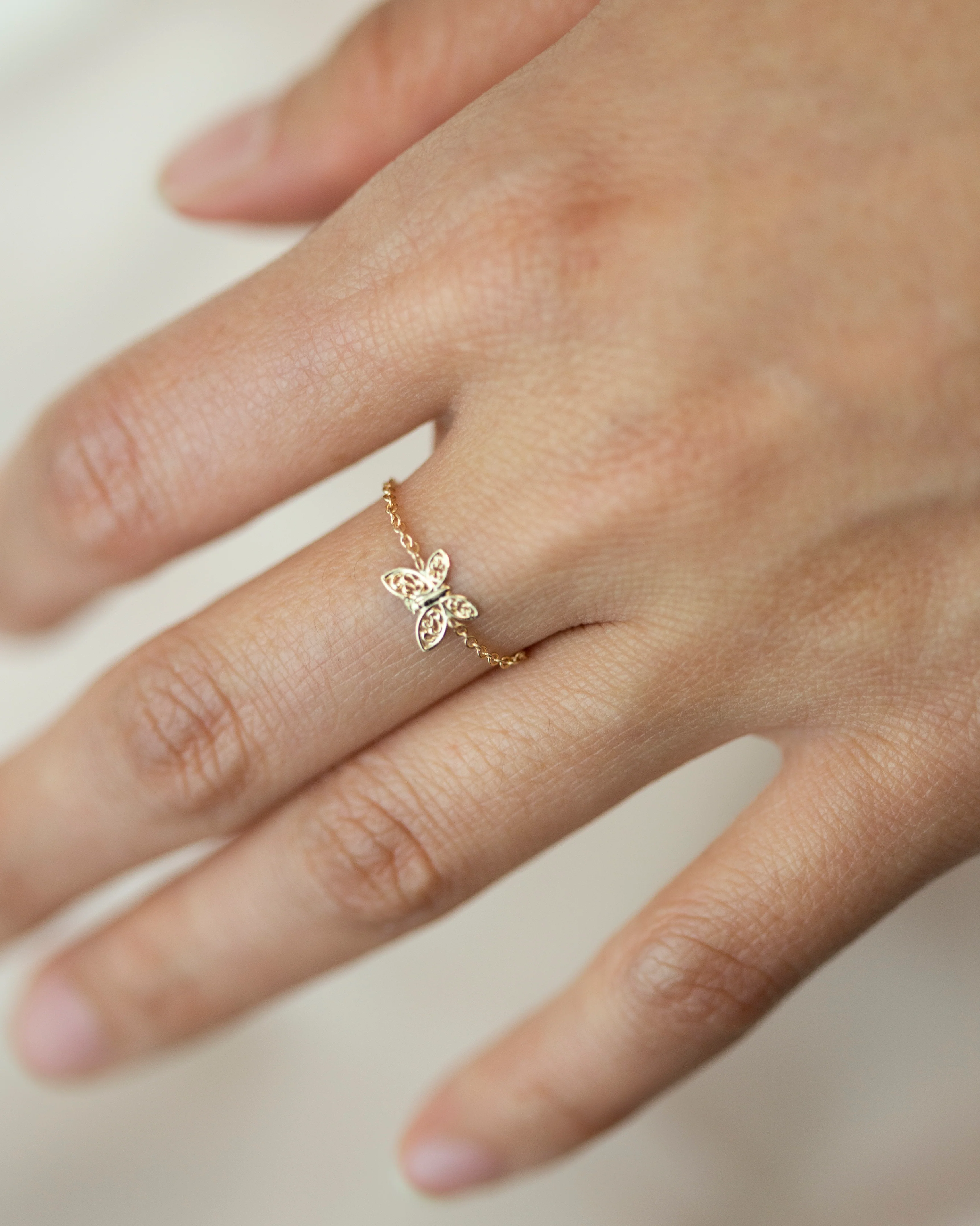 14k Dainty Gold Butterfly Chain ring - Image 4