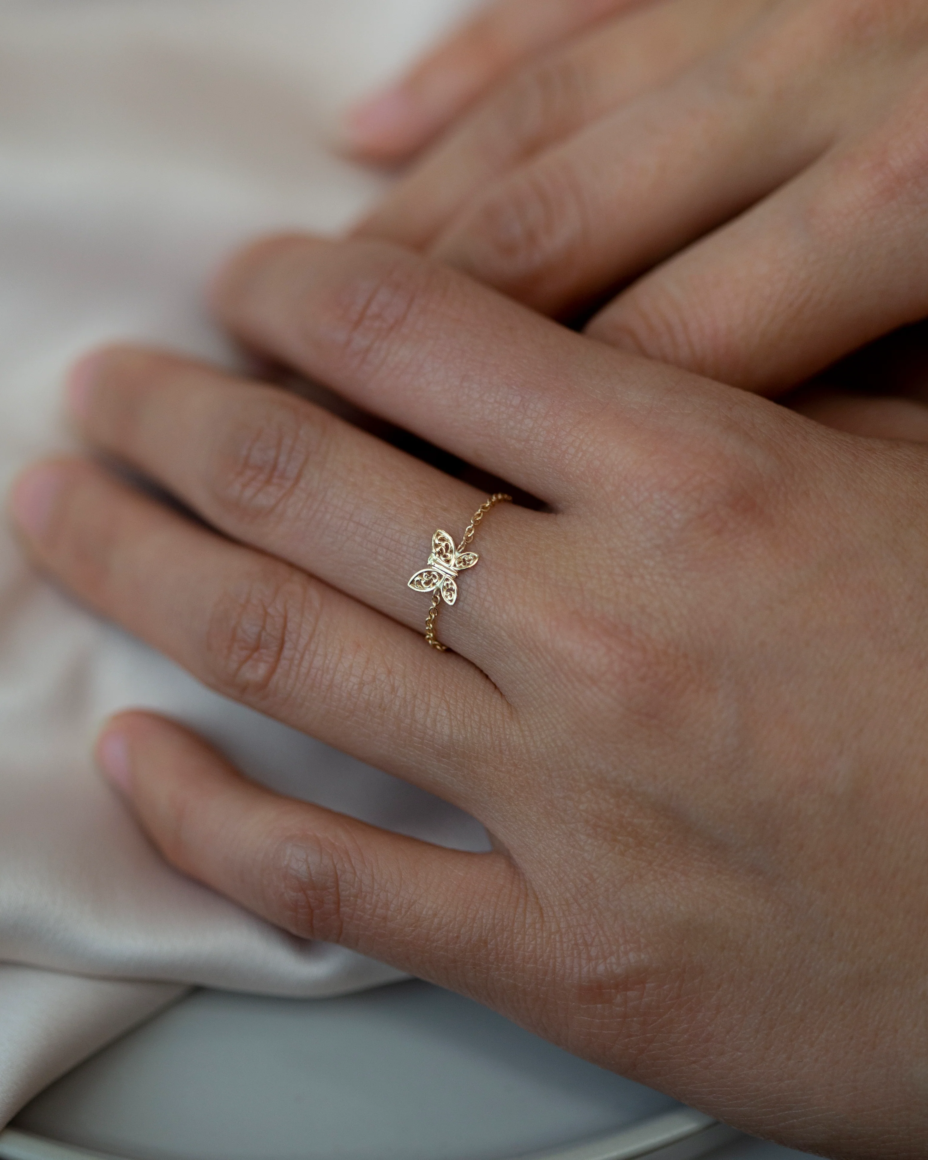 14k Dainty Gold Butterfly Chain ring - Image 5