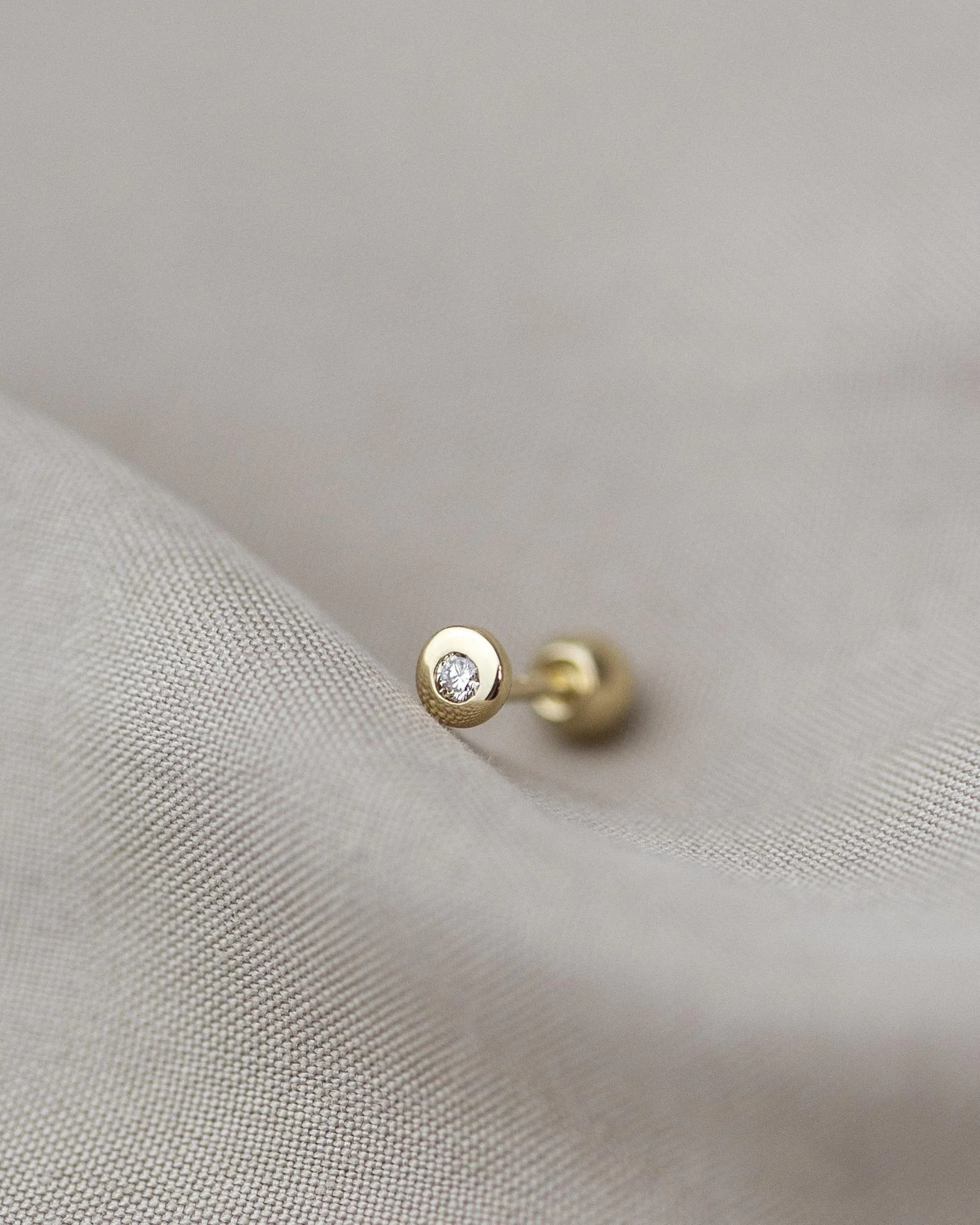 14k Diamond Bezel stud with ball screw backing