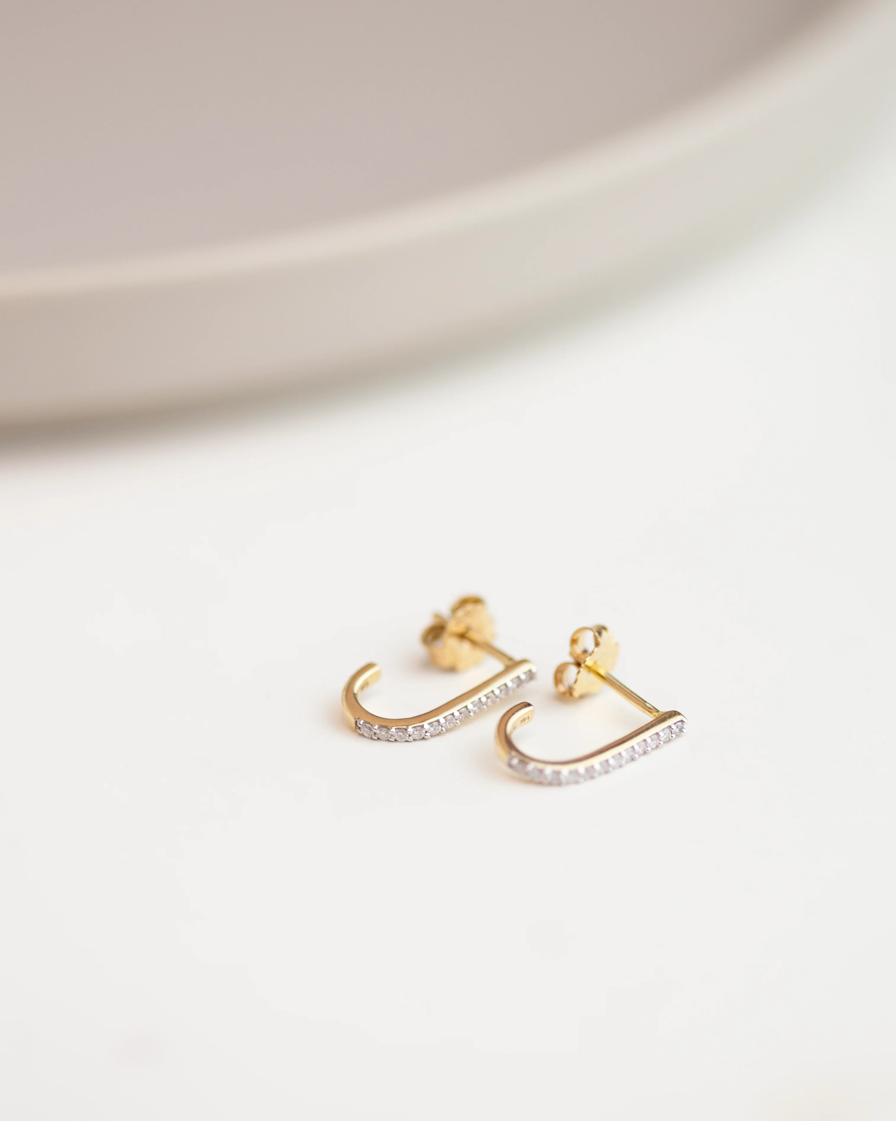 14k Diamond Half J-Hoop Earrings - Image 5