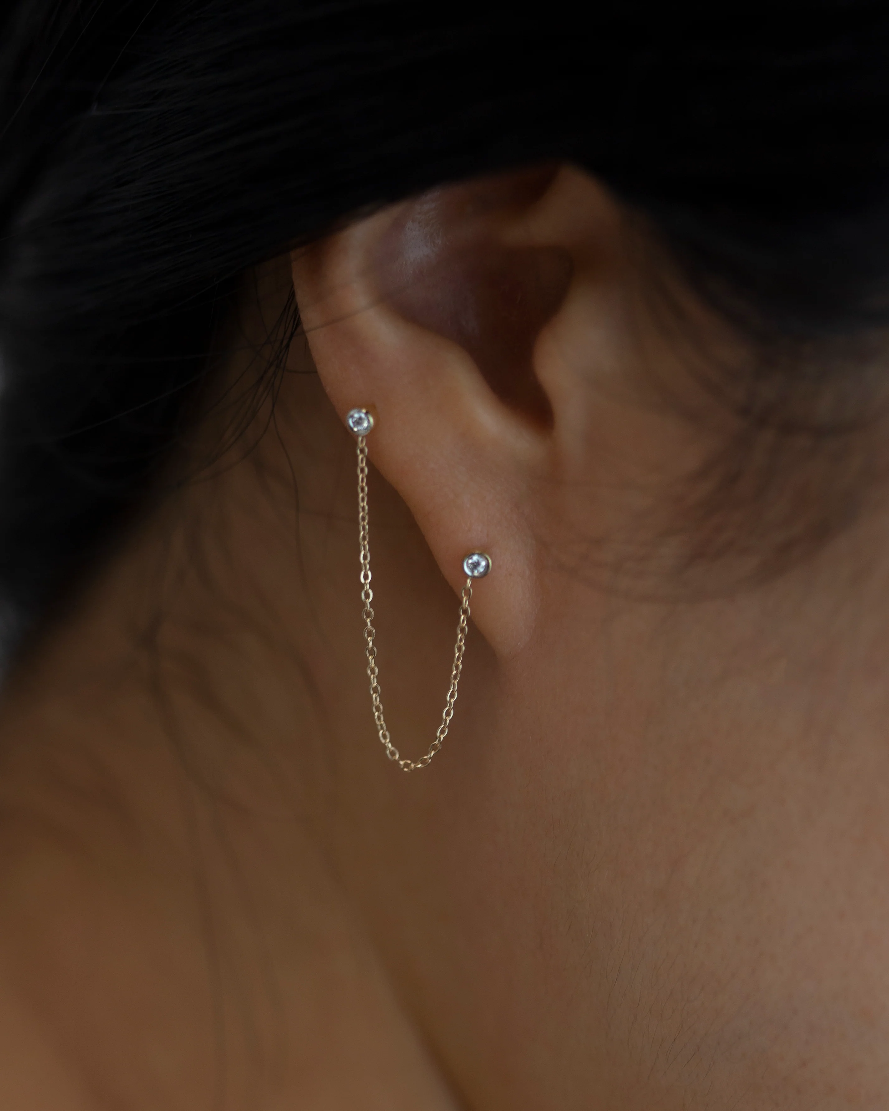 14k Double Diamond Chain Studs - Image 2