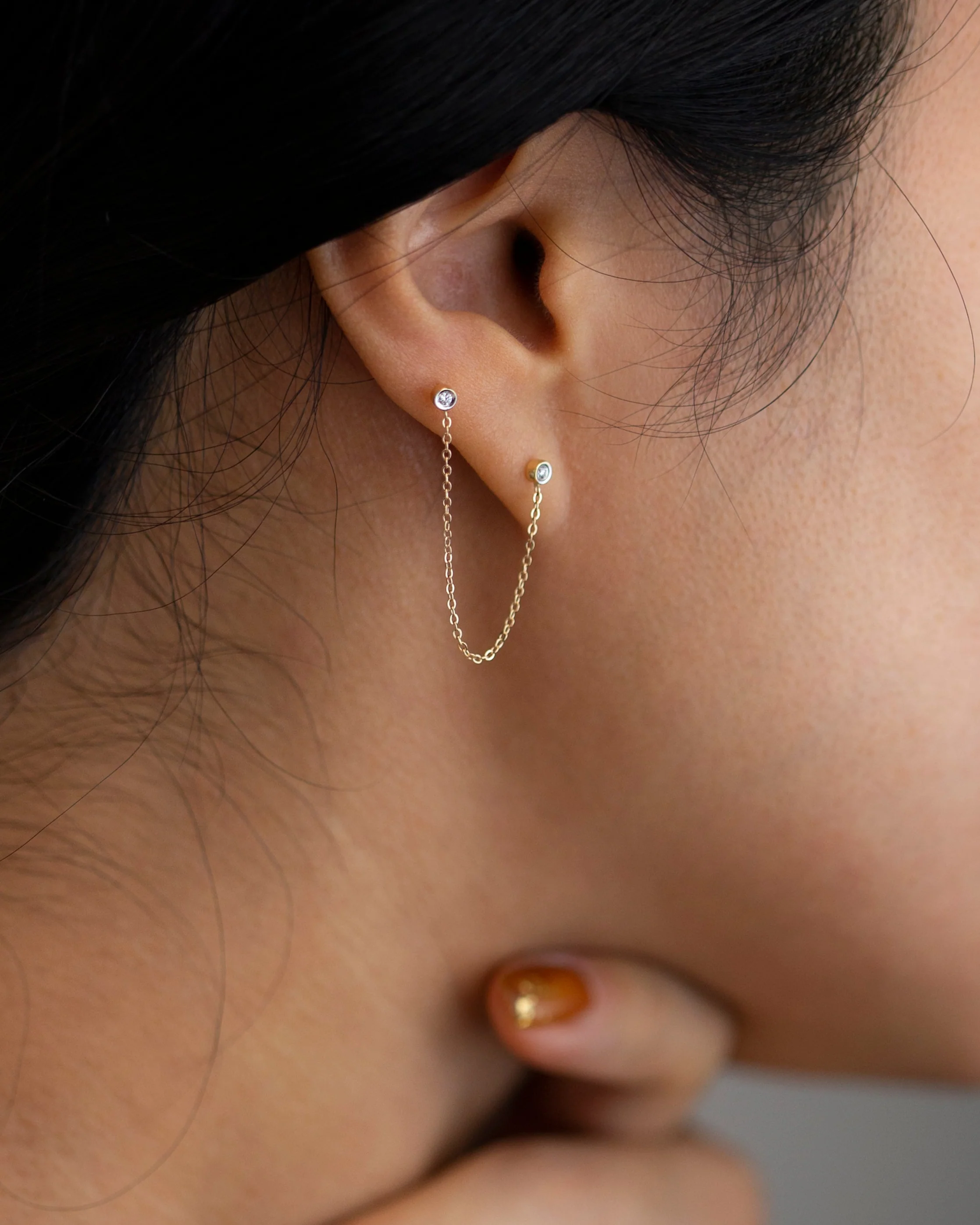 14k Double Diamond Chain Studs - Image 3