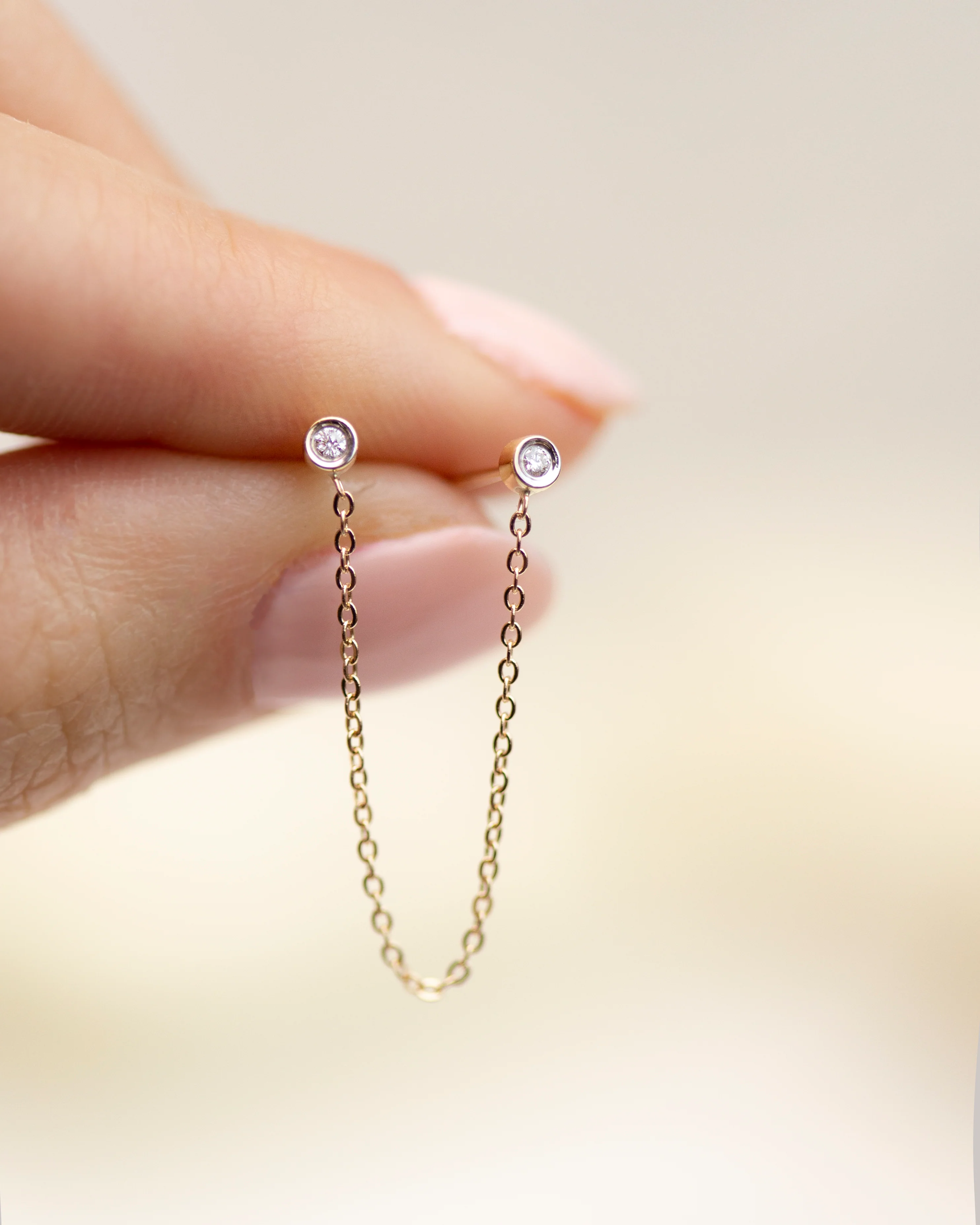 14k Double Diamond Chain Studs - Image 5