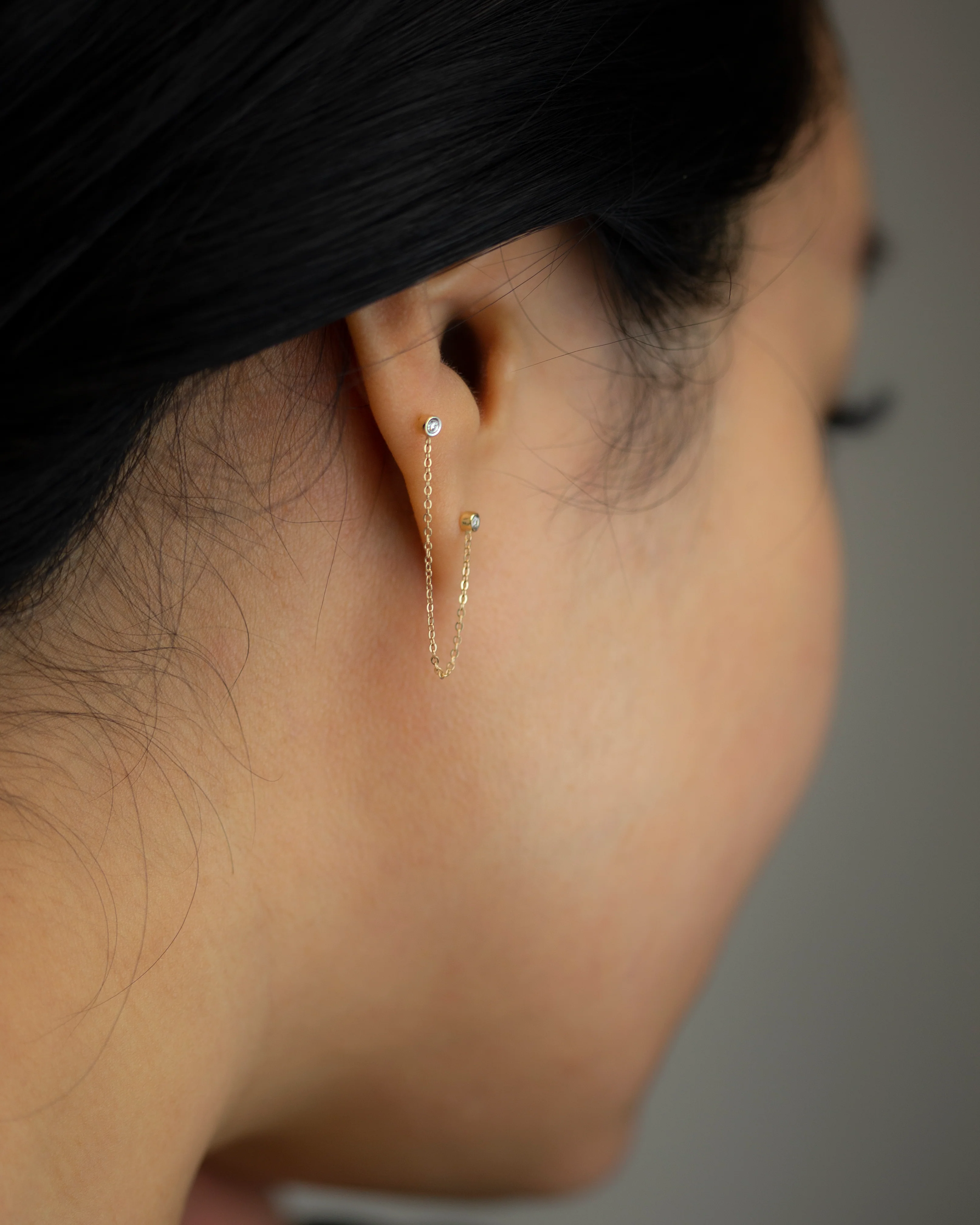 14k Double Diamond Chain Studs - Image 6