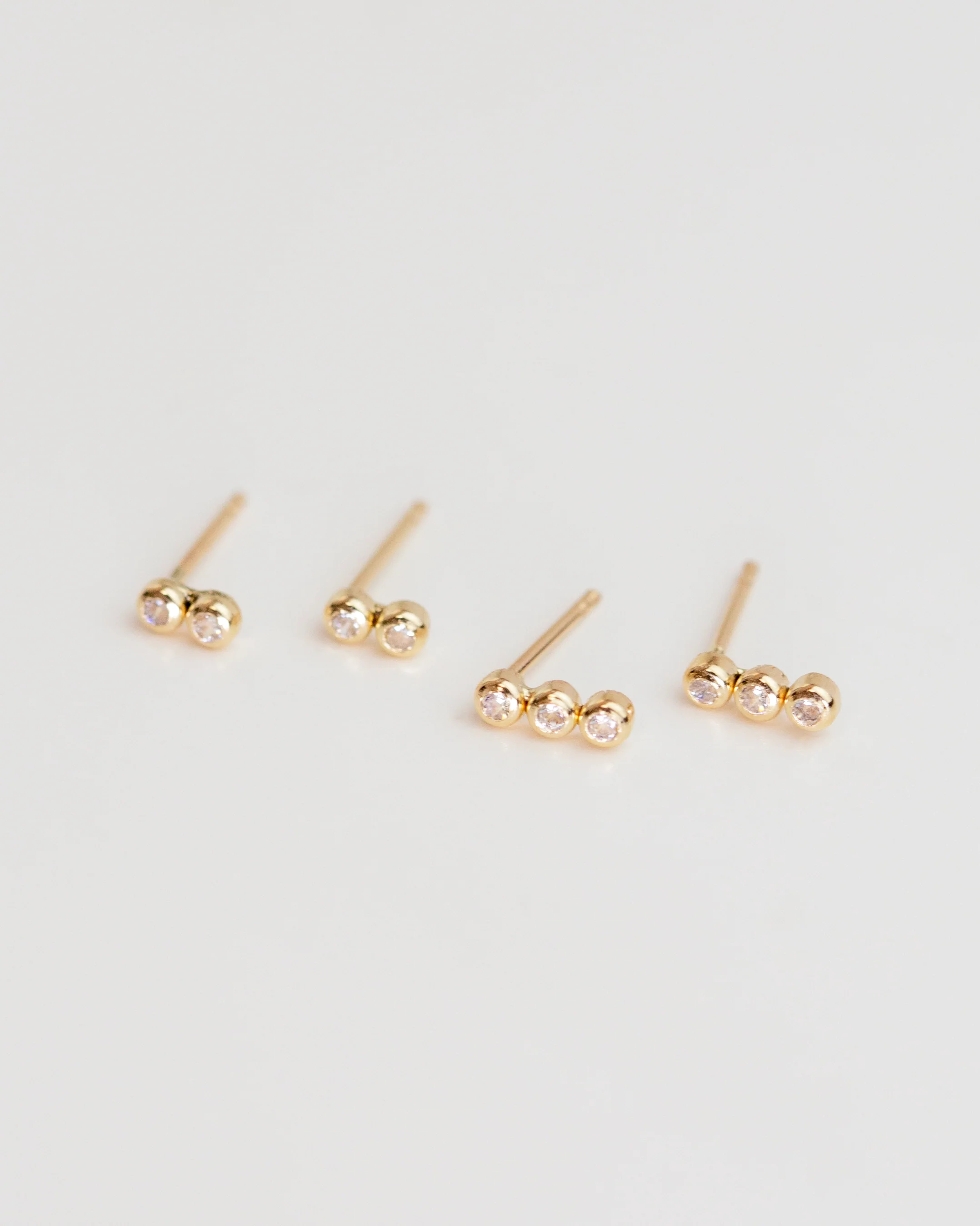 14k Double/ Triple CZ Stud Earrings - Image 2