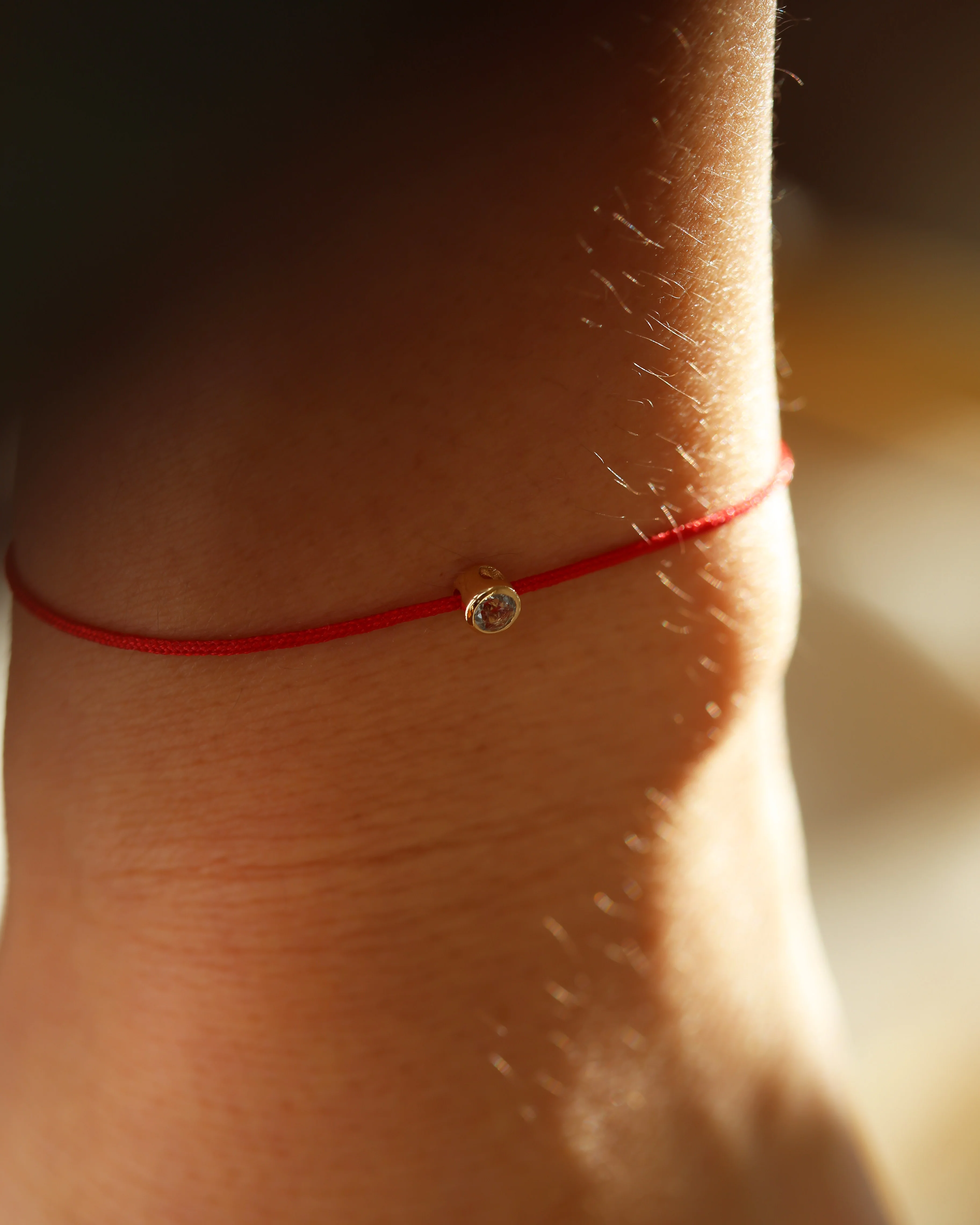14k Gold Birthstone Charm RED String Thread Bracelet - Image 2