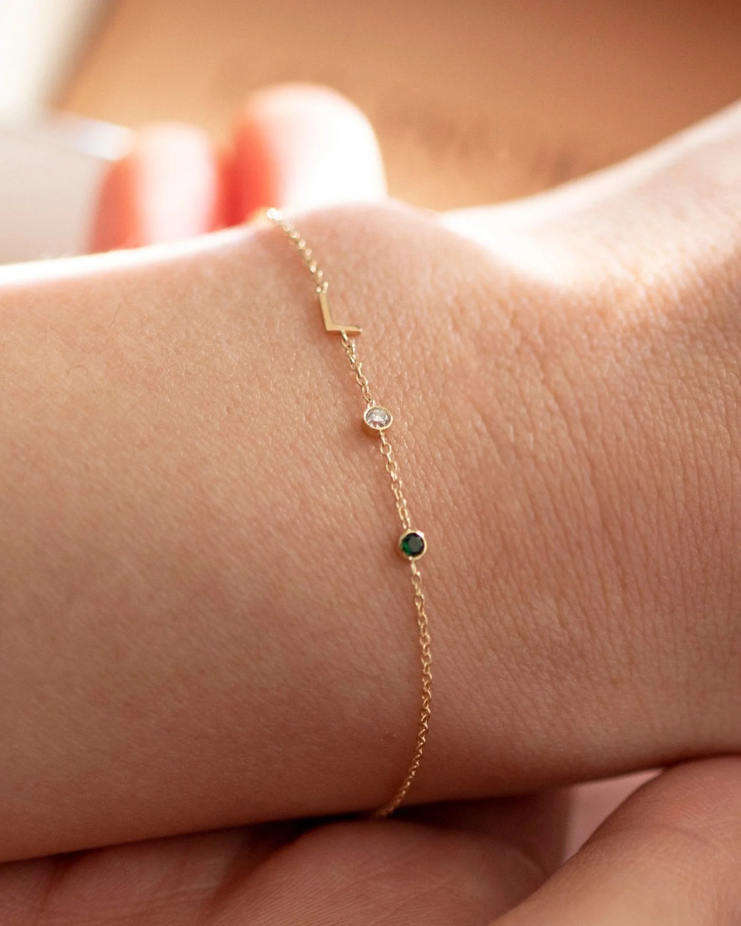 14k Gold Birthstone Letter Bracelet
