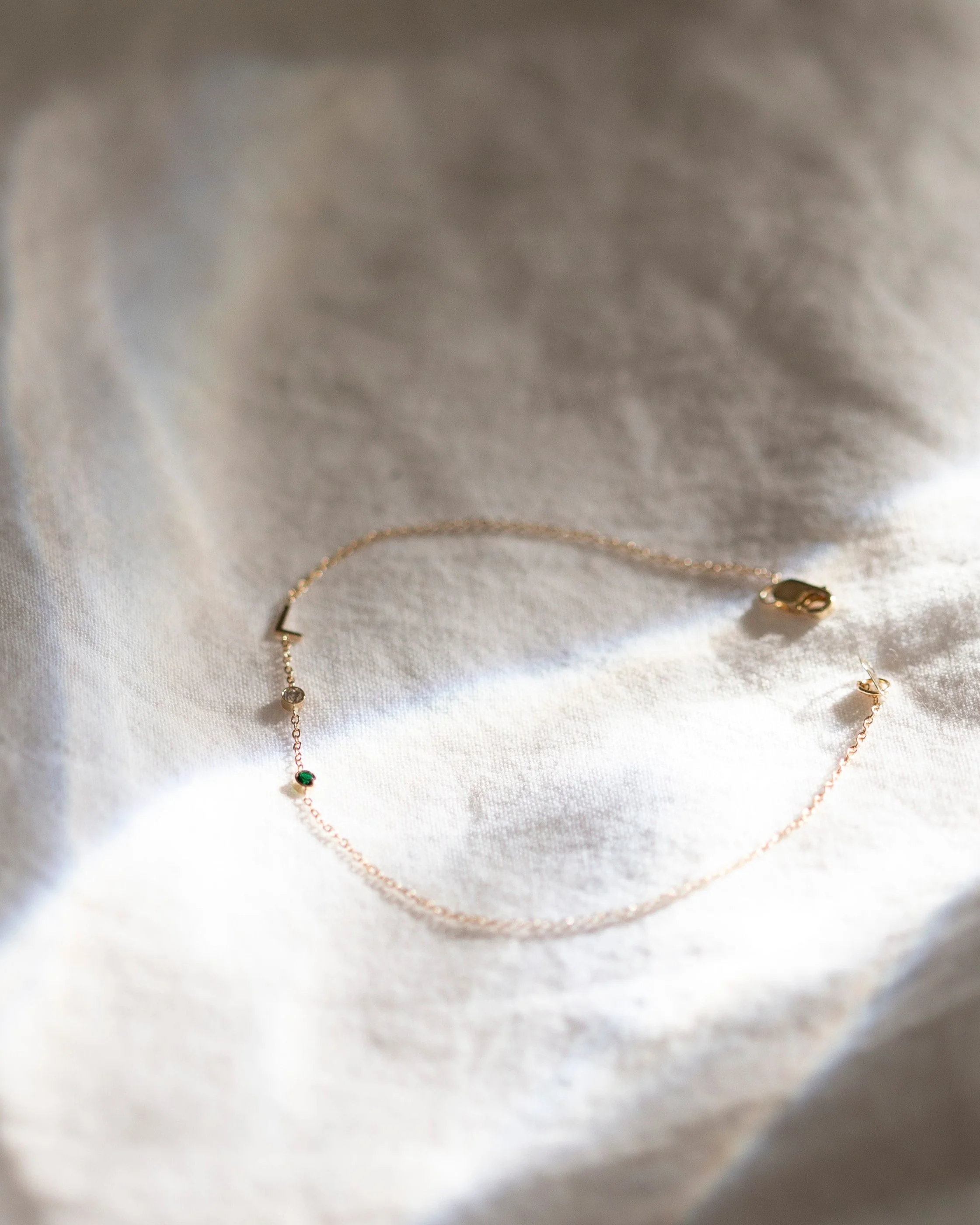 14k Gold Birthstone Letter Bracelet - Image 2
