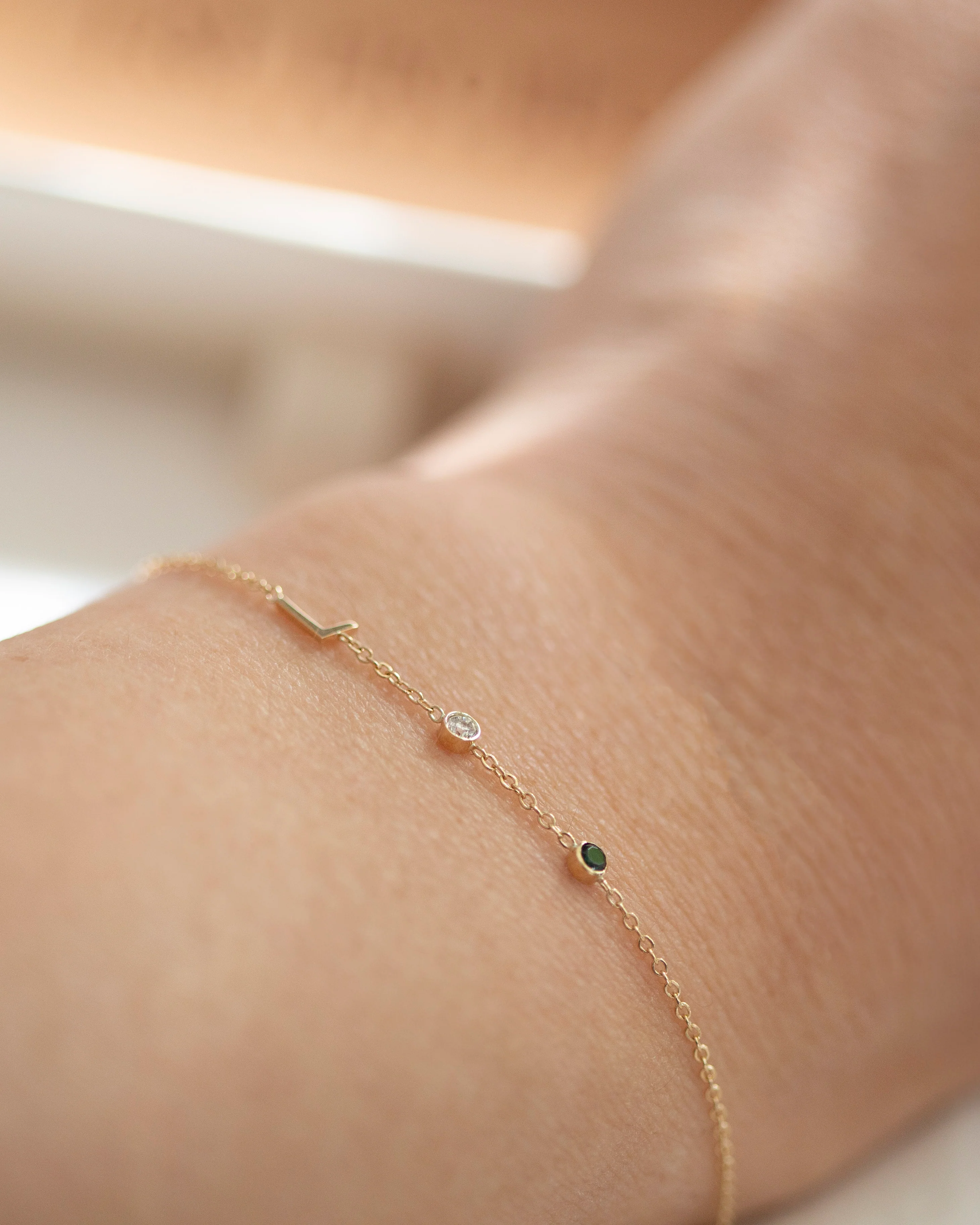 14k Gold Birthstone Letter Bracelet - Image 3