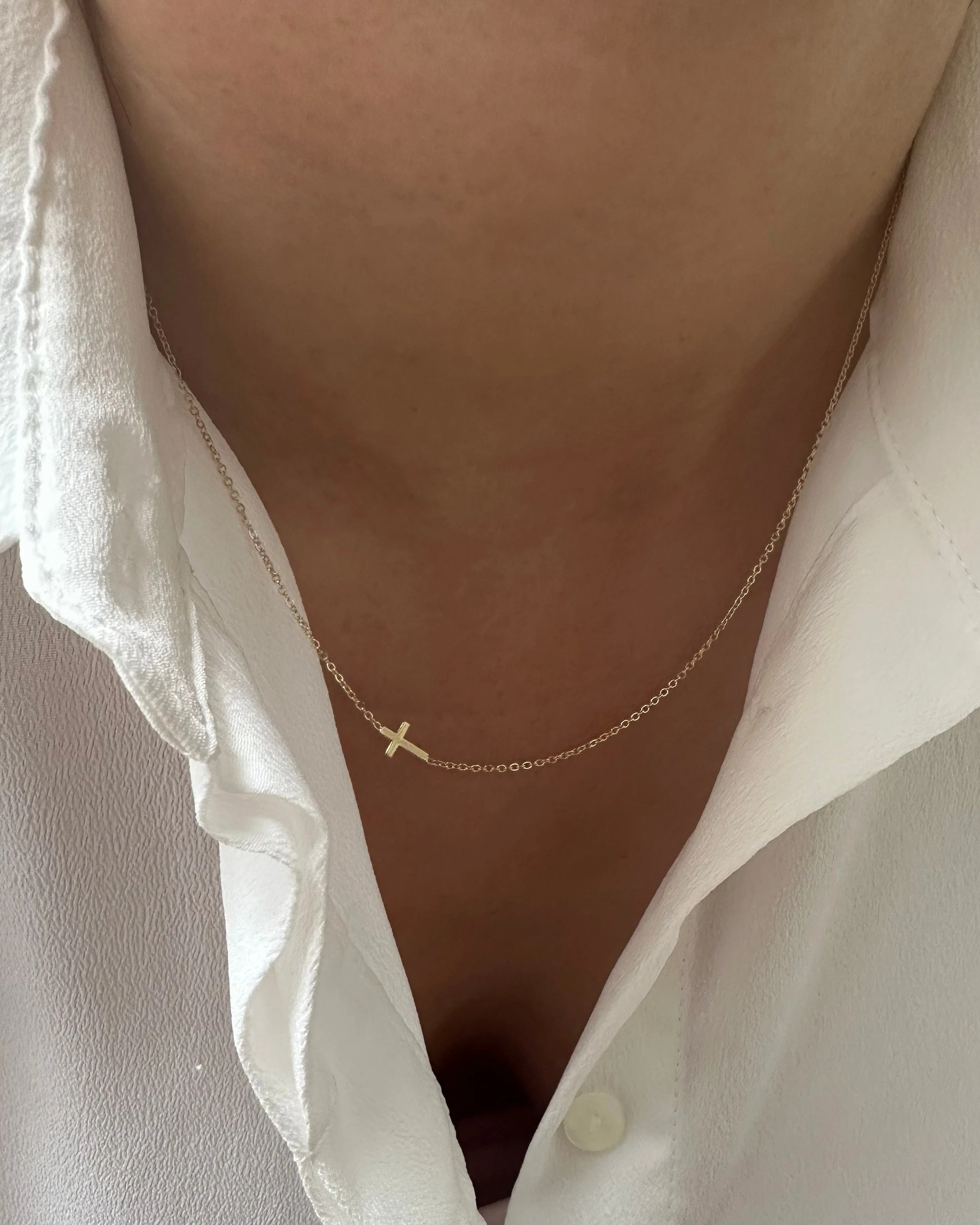 14k Gold Dainty Sideway Cross - Image 2