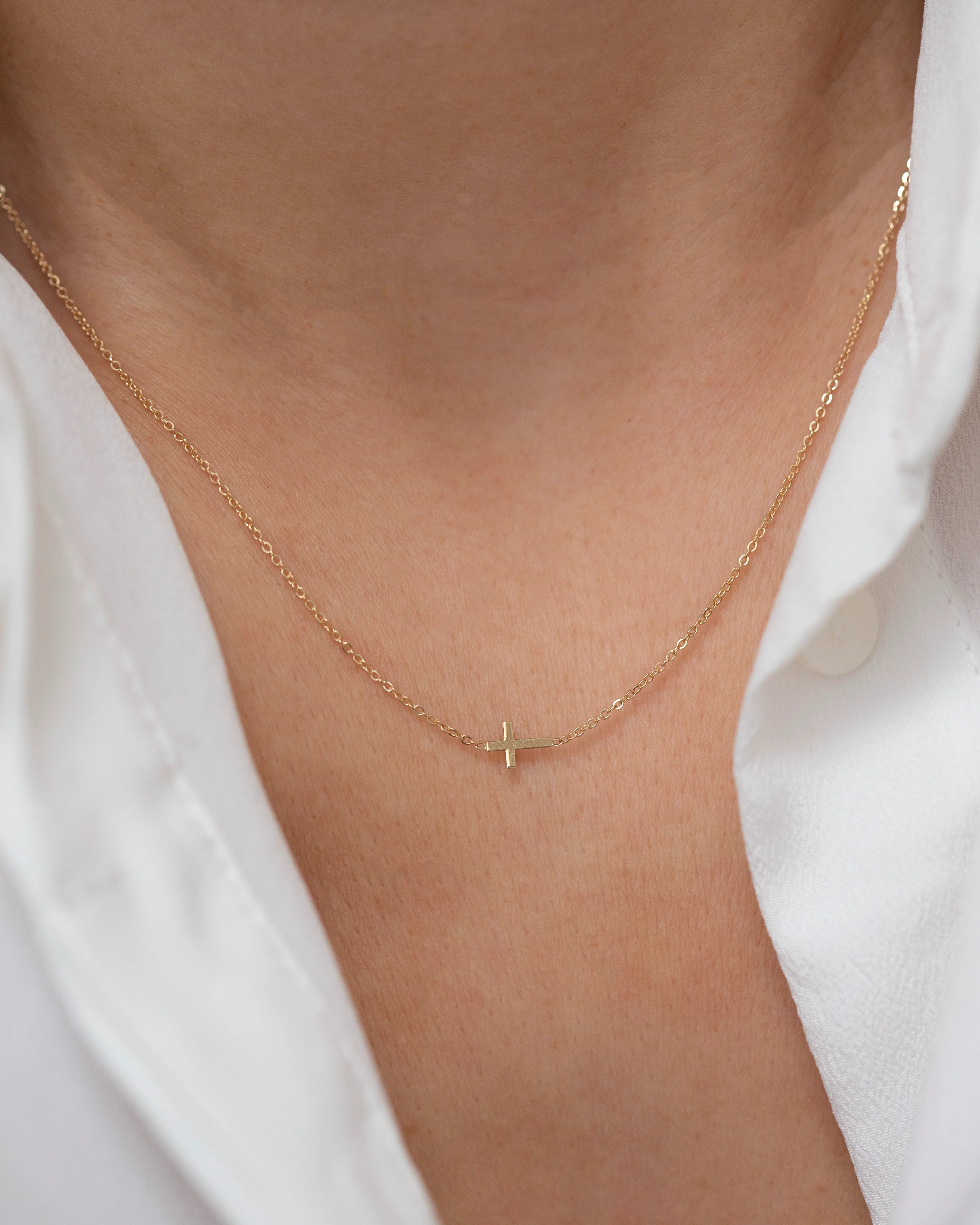 14k Gold Dainty Sideway Cross - Image 3