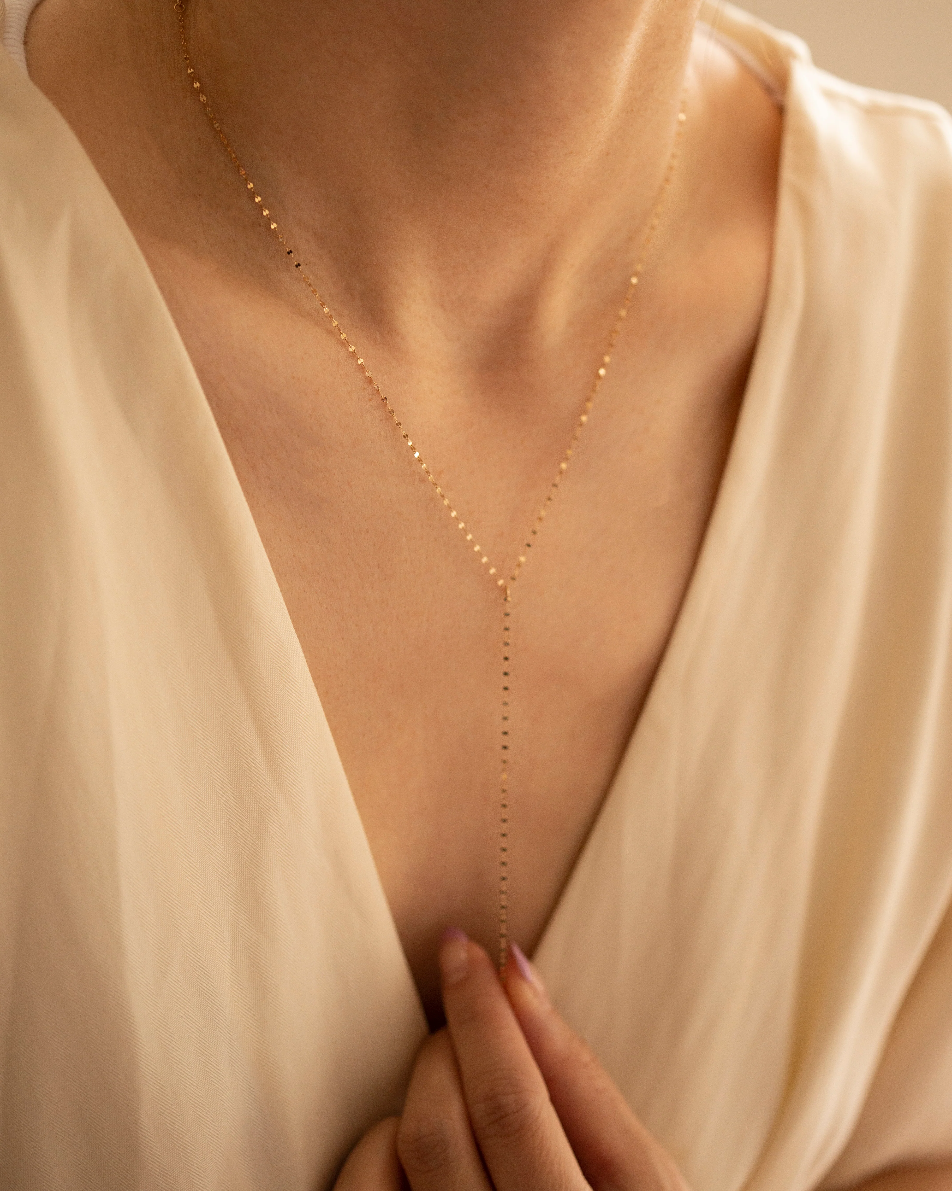 14k gold Dapped Chain Lariat Necklace - Image 3