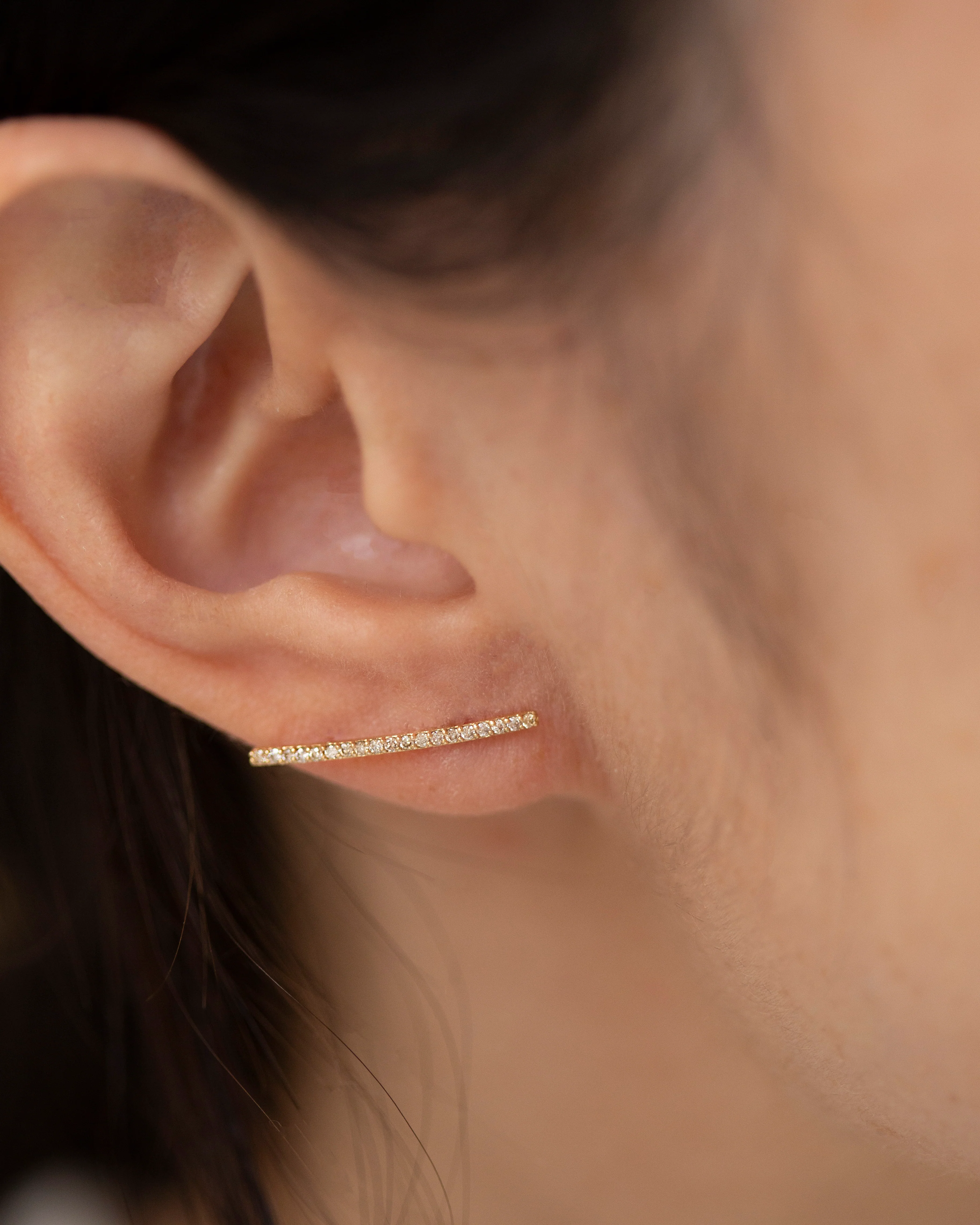 14k gold diamond bar earrings - Image 3