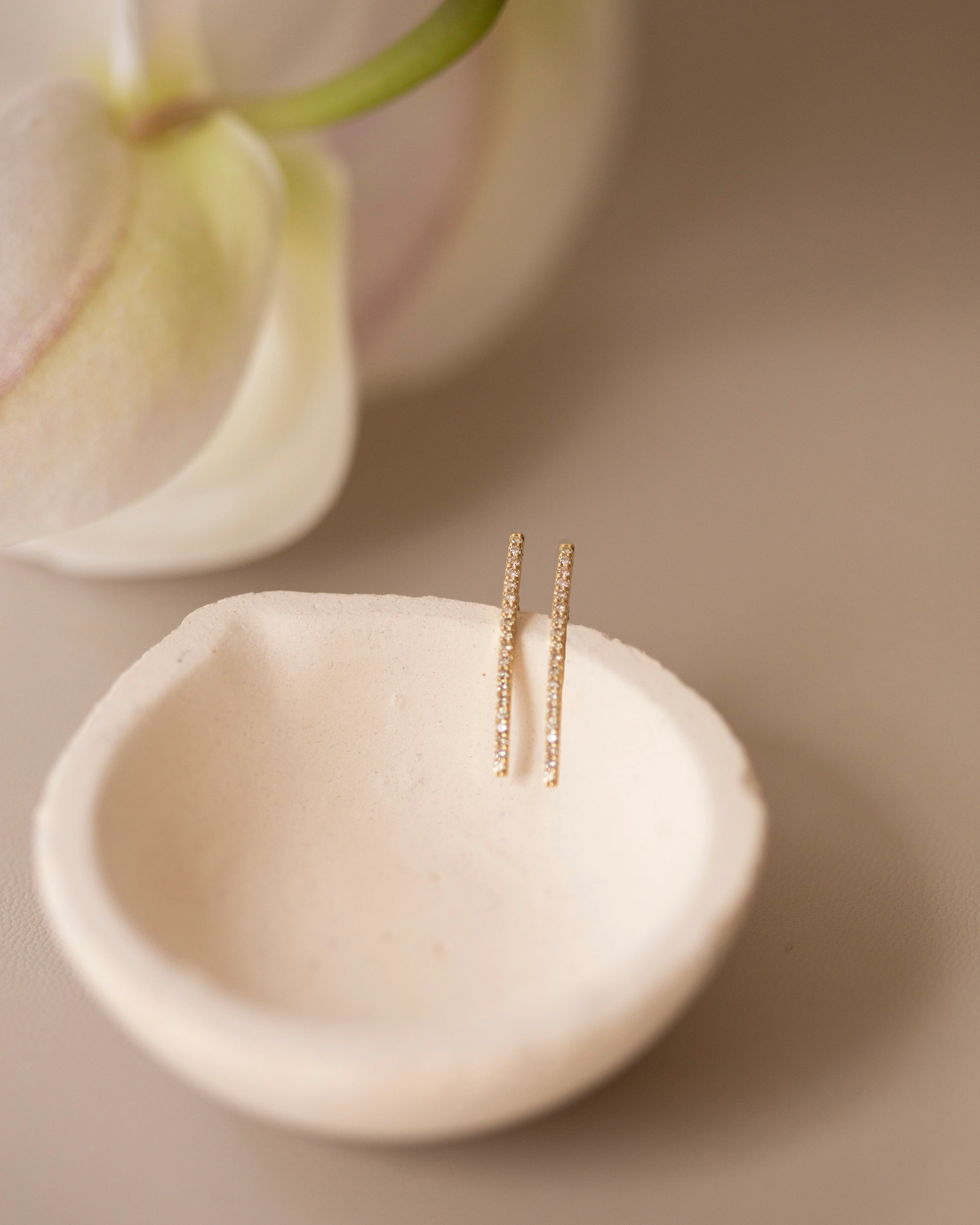 14k gold diamond bar earrings - Image 4