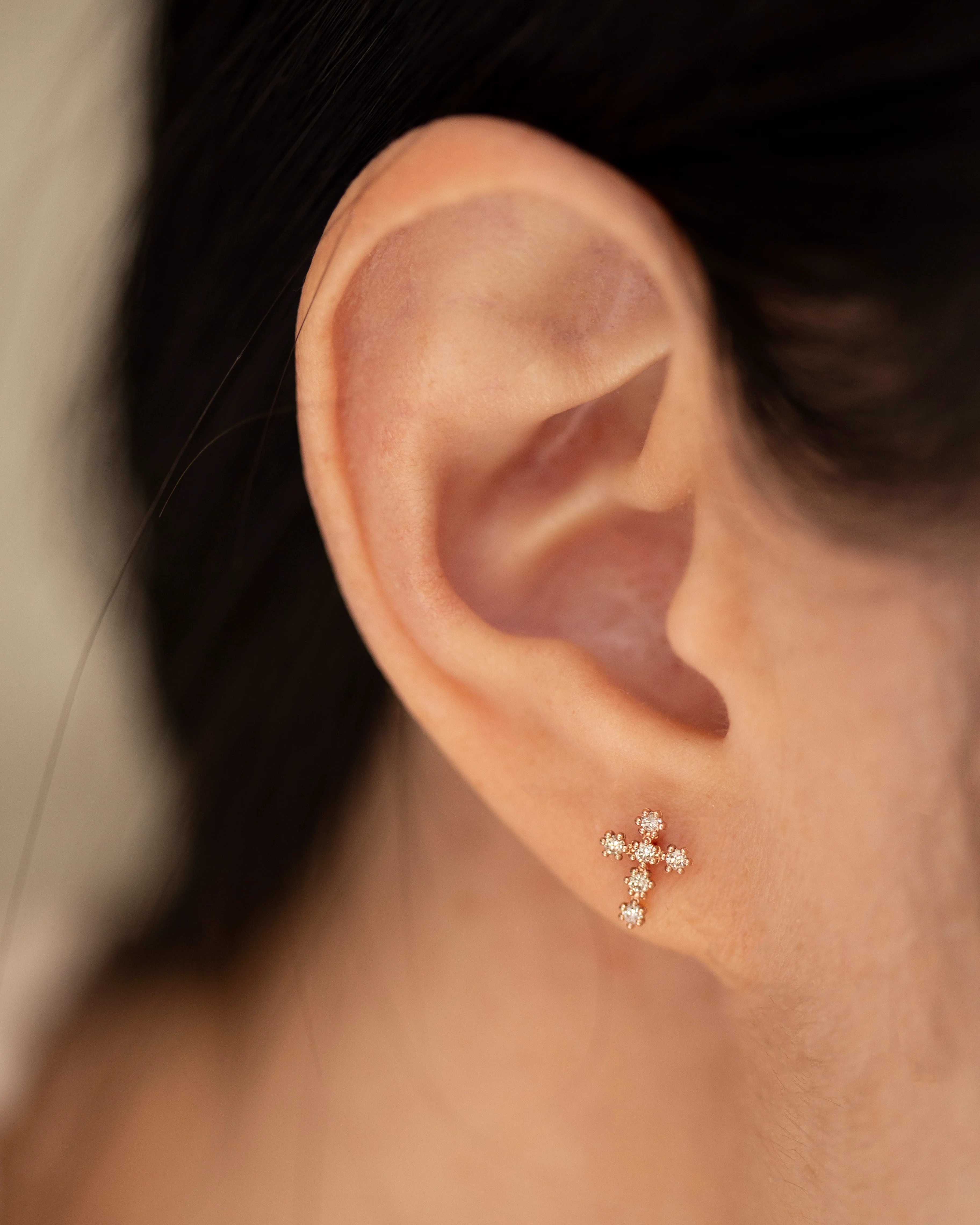 14k Gold Diamond Cross Earrings - Image 3