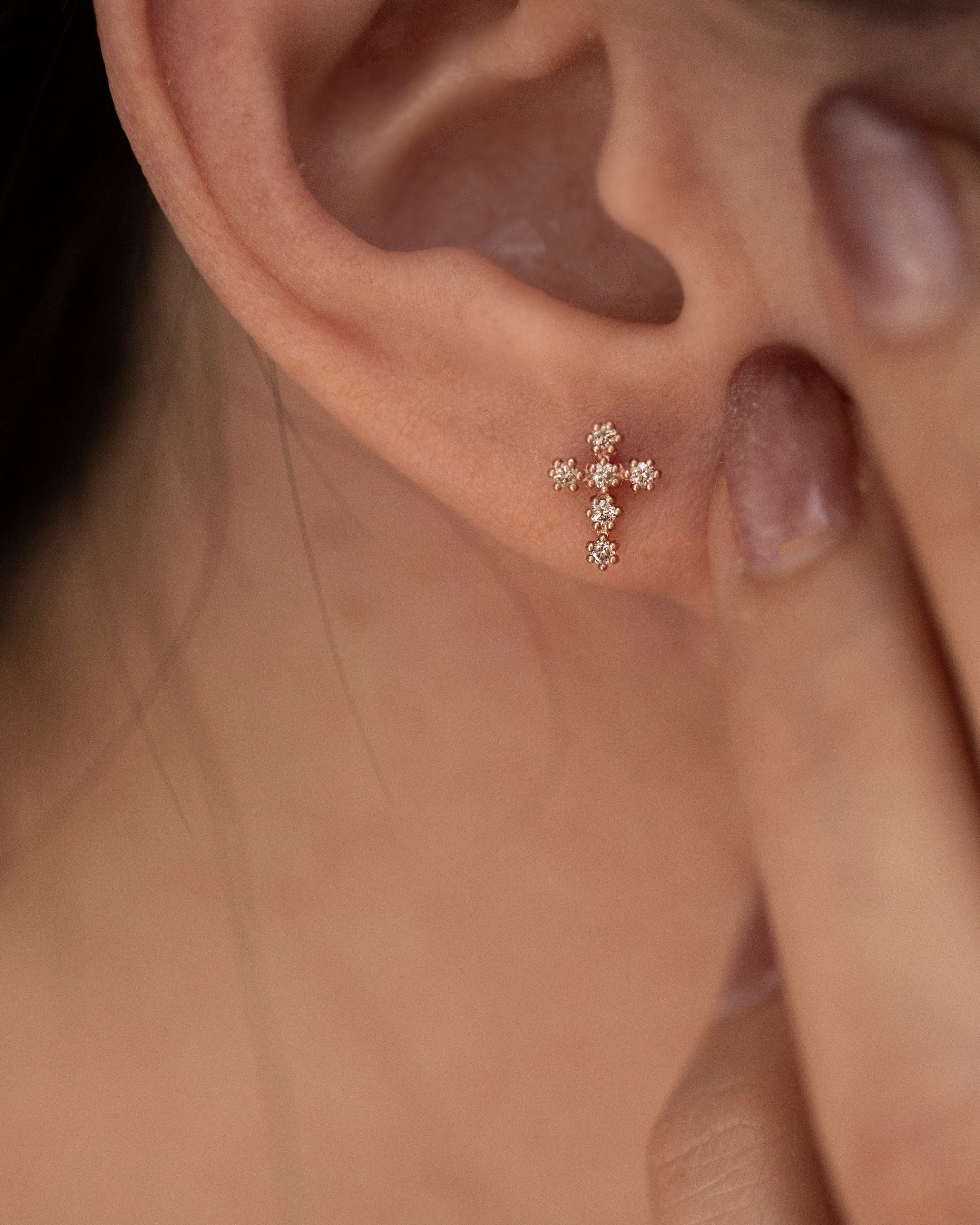 14k Gold Diamond Cross Earrings - Image 4