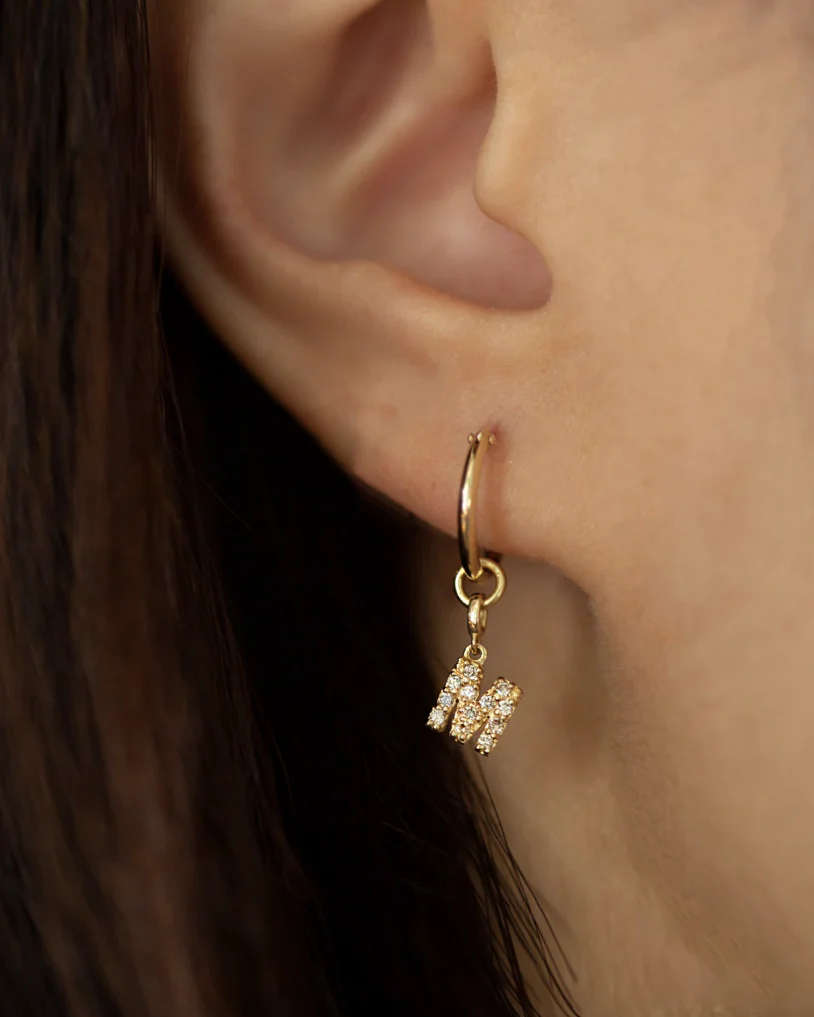 14k gold diamond initial Huggies