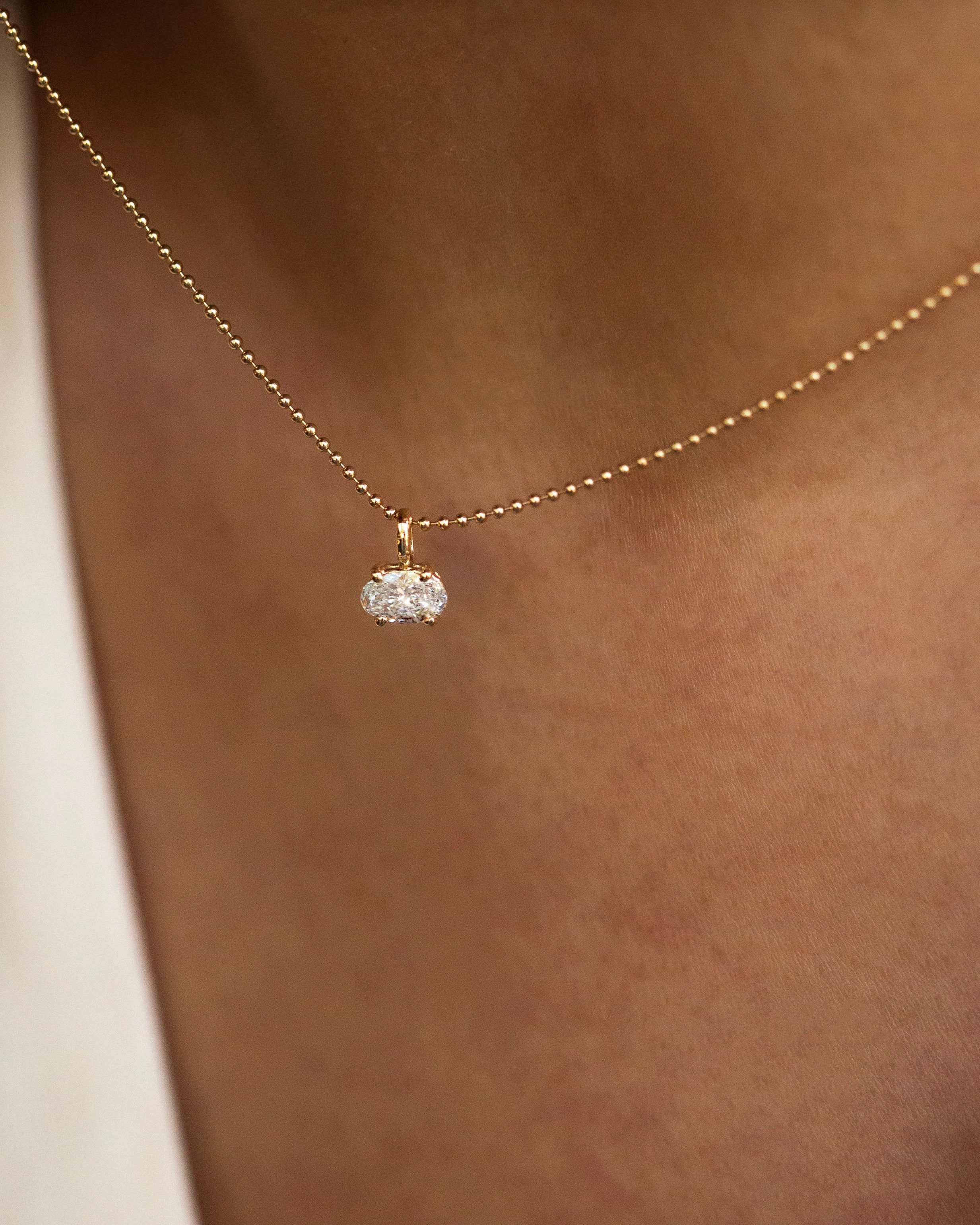 14K Gold East West Oval Lab Diamond Necklace - Image 3