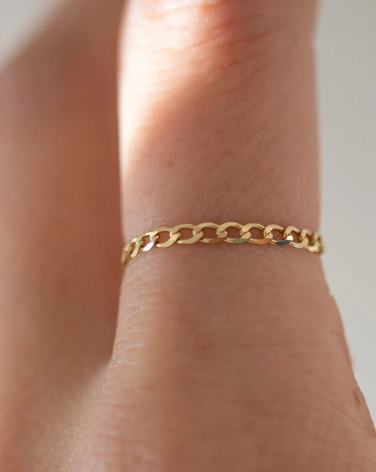 14k Gold Flat Cuban Chain Ring - Image 2