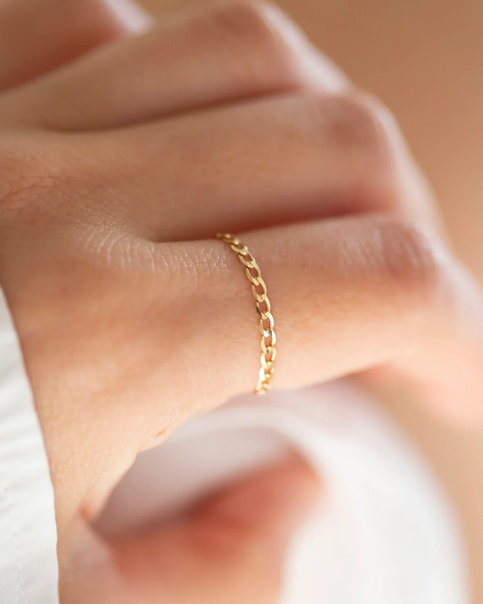 14k Gold Flat Cuban Chain Ring - Image 4