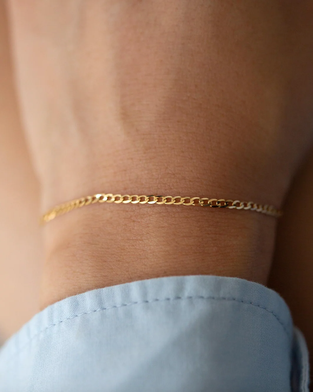 14k Gold Flat Curb Chain Bracelet