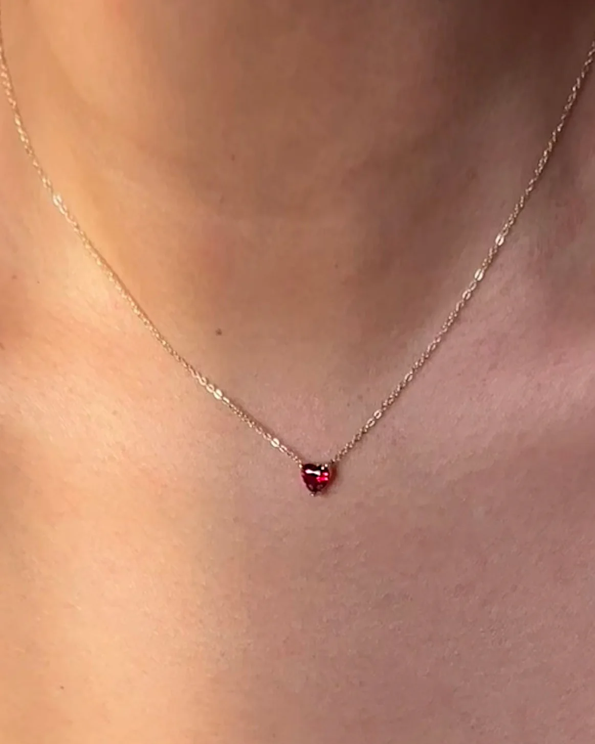 14k Gold Heart Shaped Garnet Necklace  - Image 2