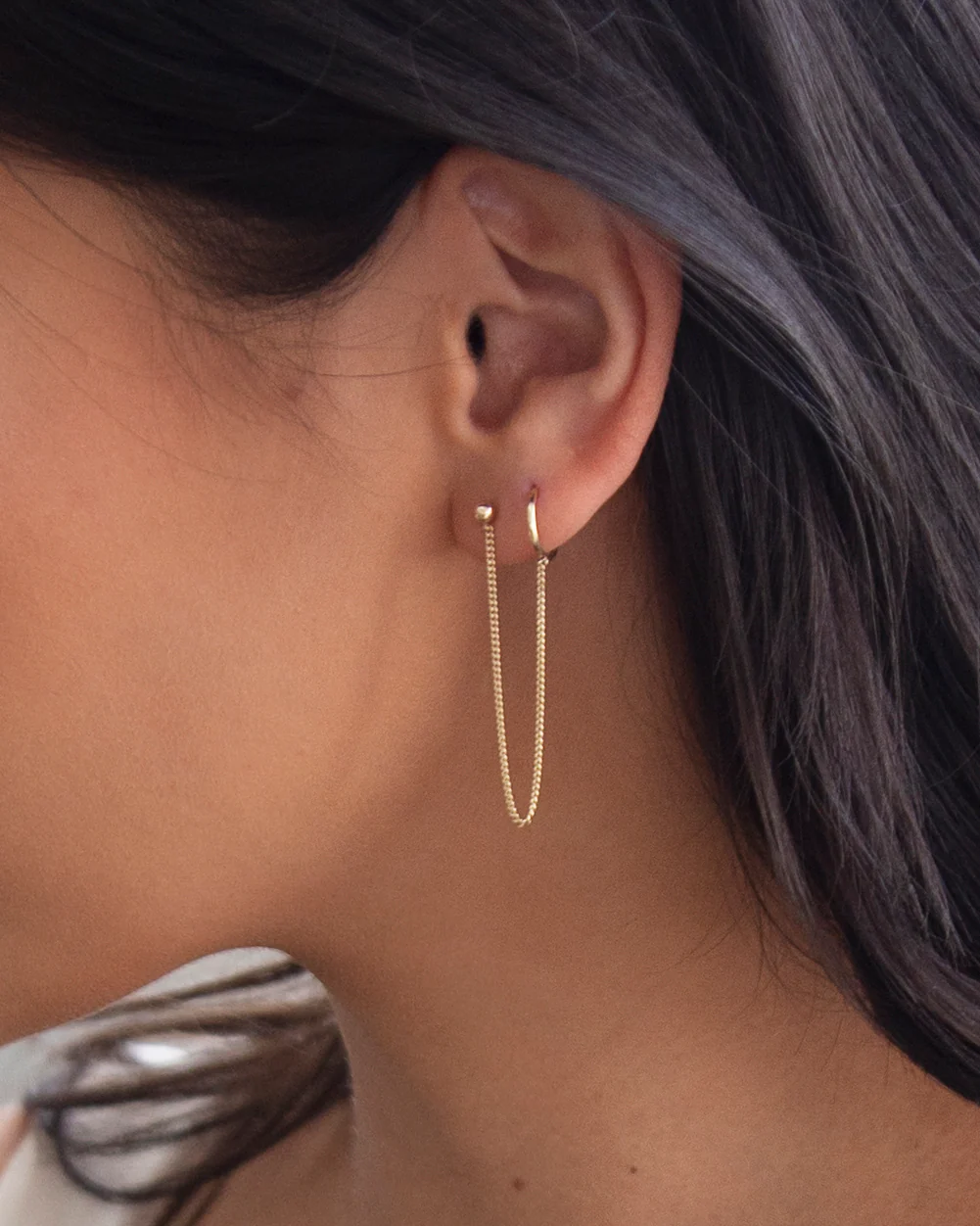 14k Gold Hoop Chained Earring - Image 2