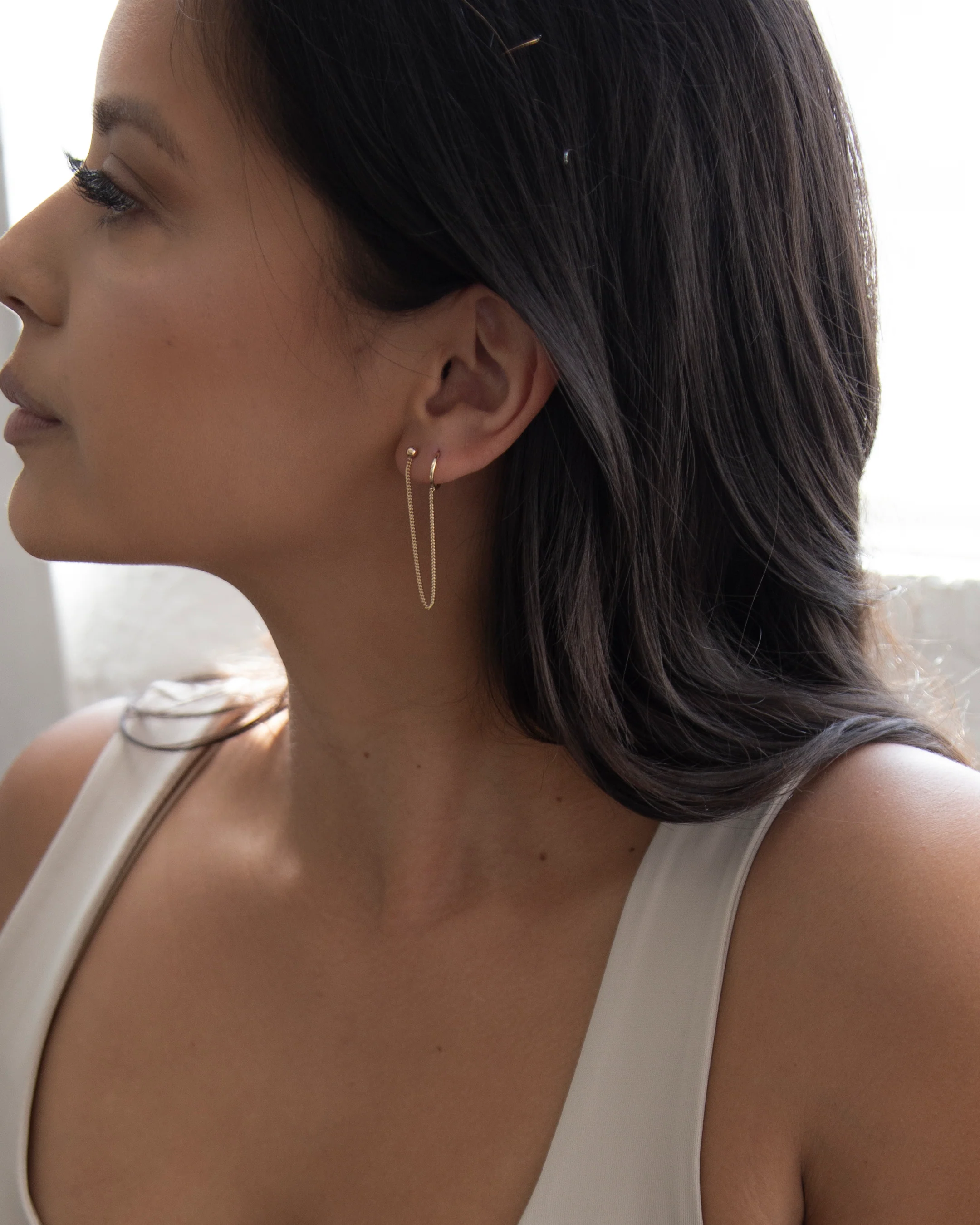 14k Gold Hoop Chained Earring - Image 3