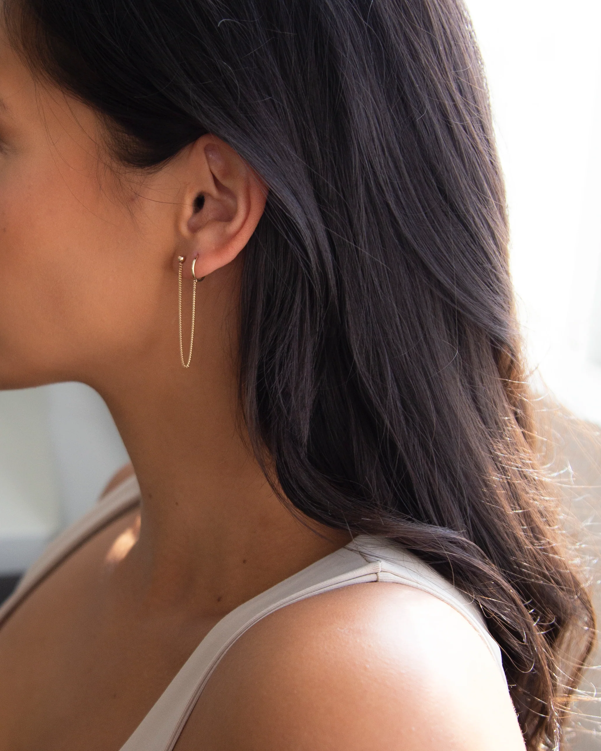 14k Gold Hoop Chained Earring - Image 6