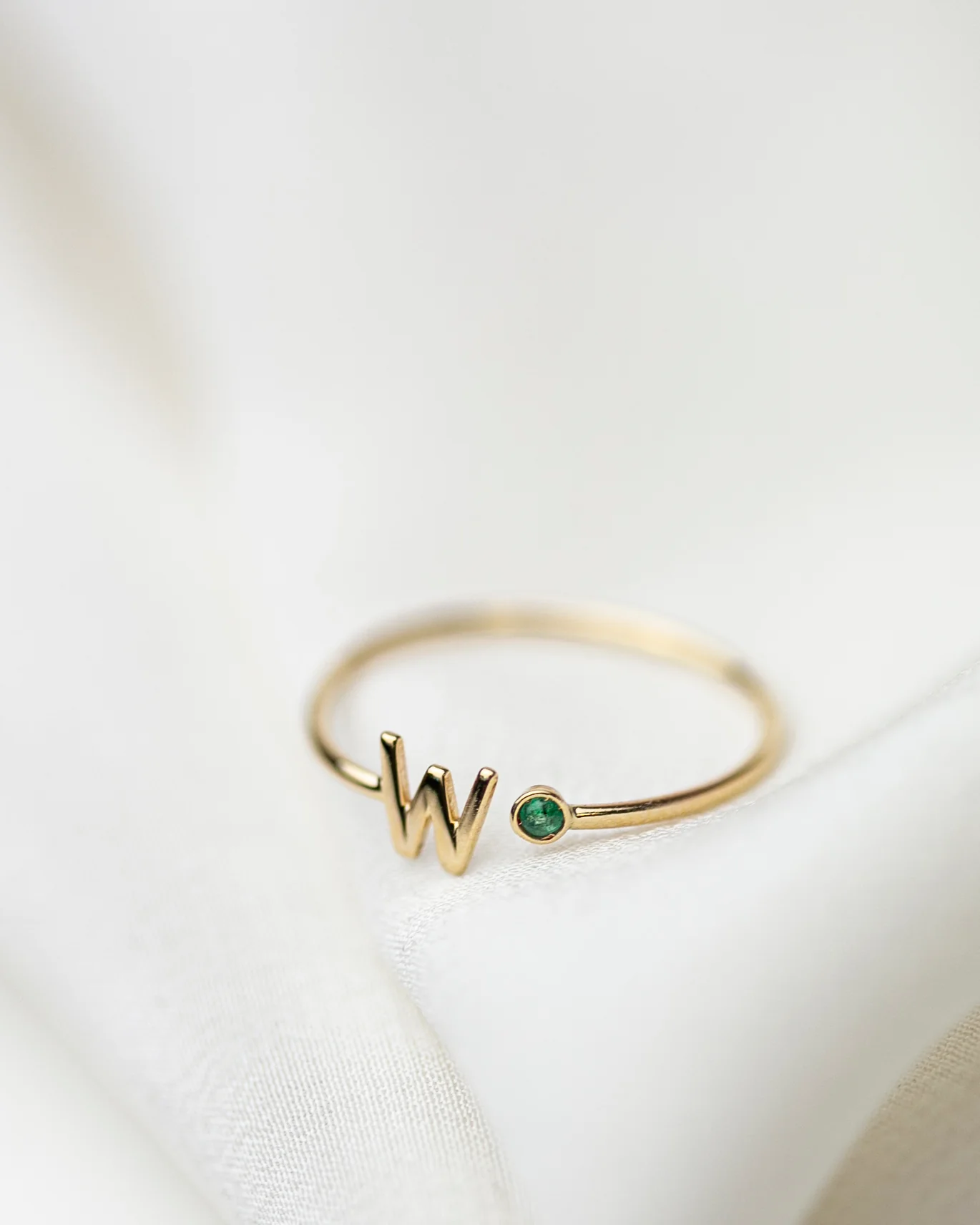 14k Gold Initial Ring with Birthstone
