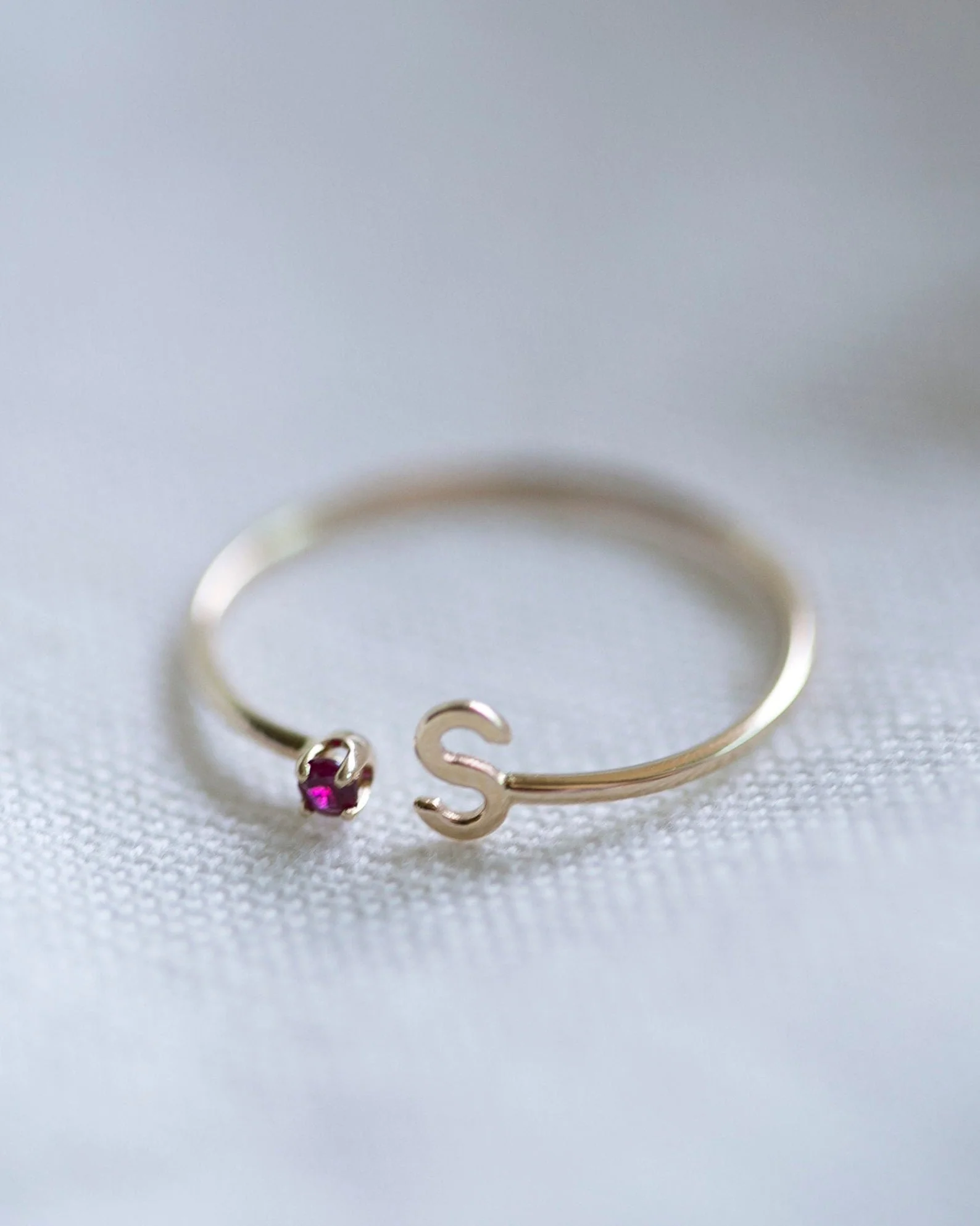 14k Gold Initial Ring with Birthstone - Image 3