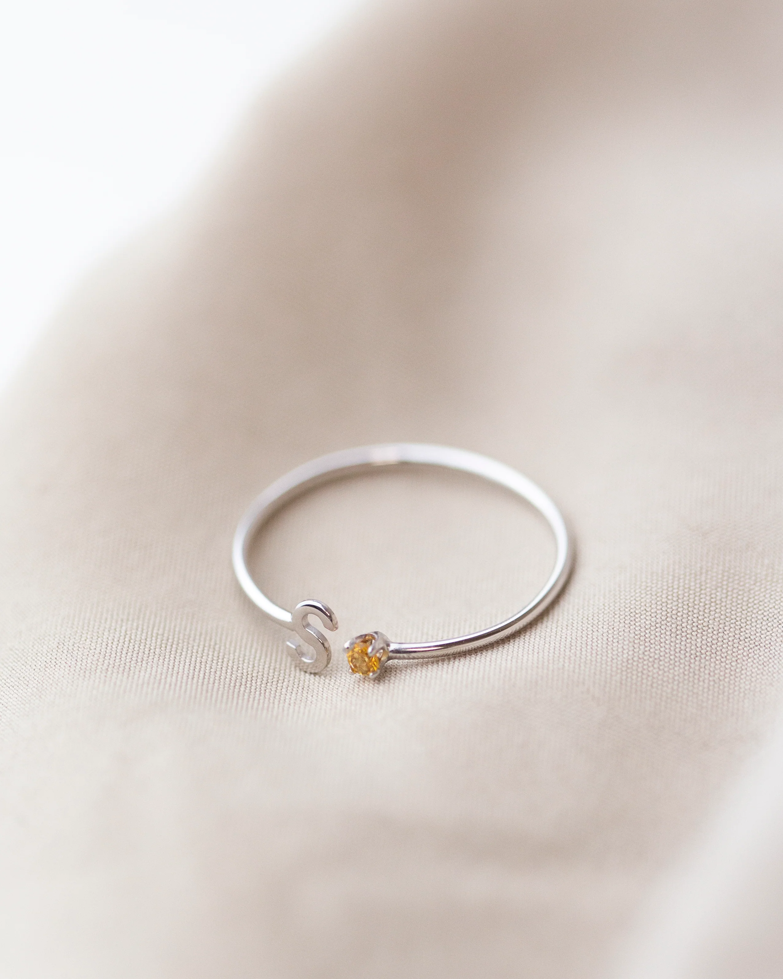 14k Gold Initial Ring with Birthstone - Image 4