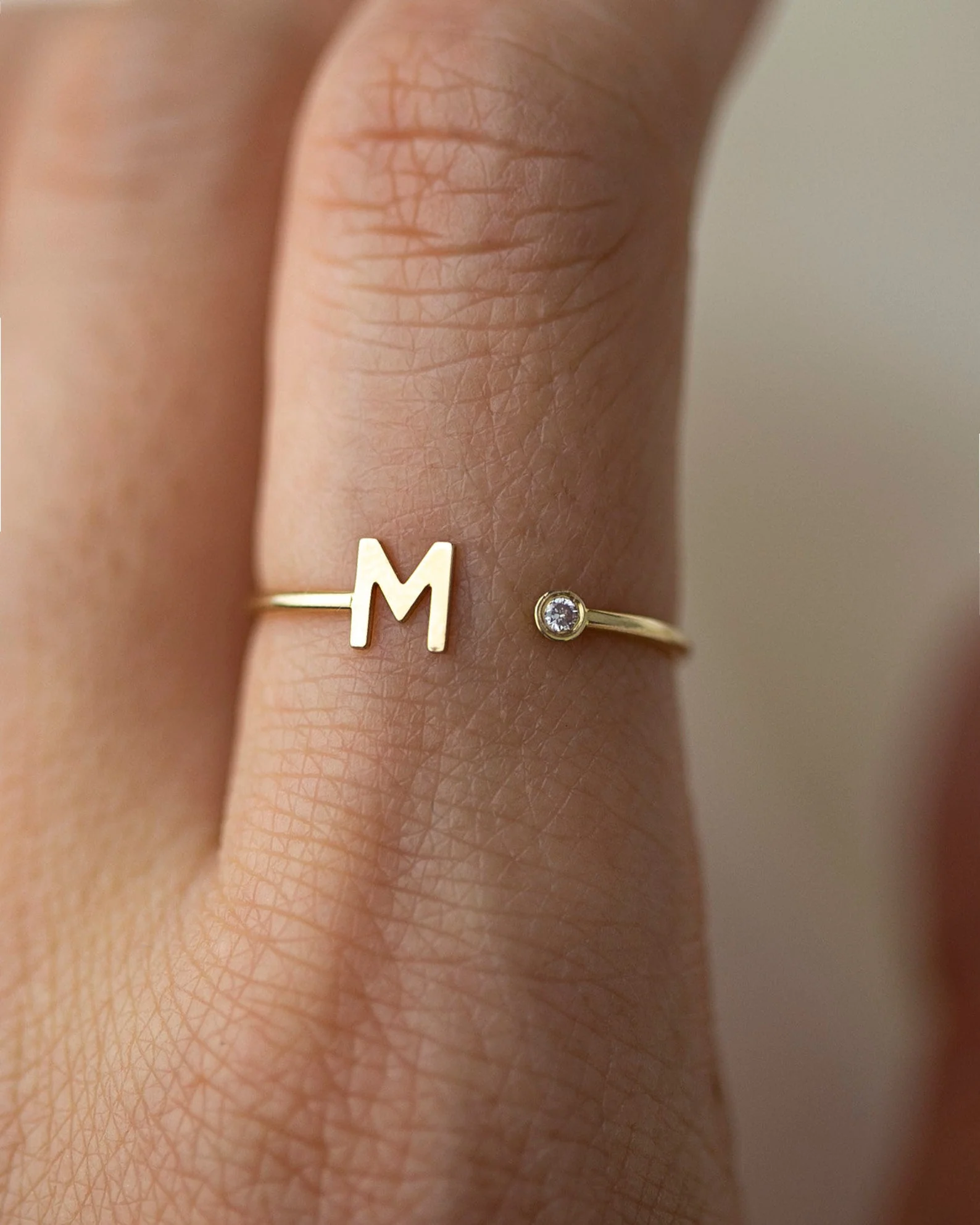 14k Gold Initial Ring with Birthstone - Image 5