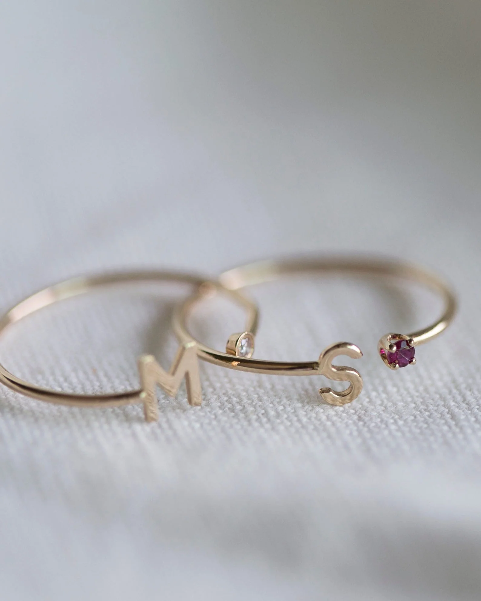 14k Gold Initial Ring with Birthstone - Image 6