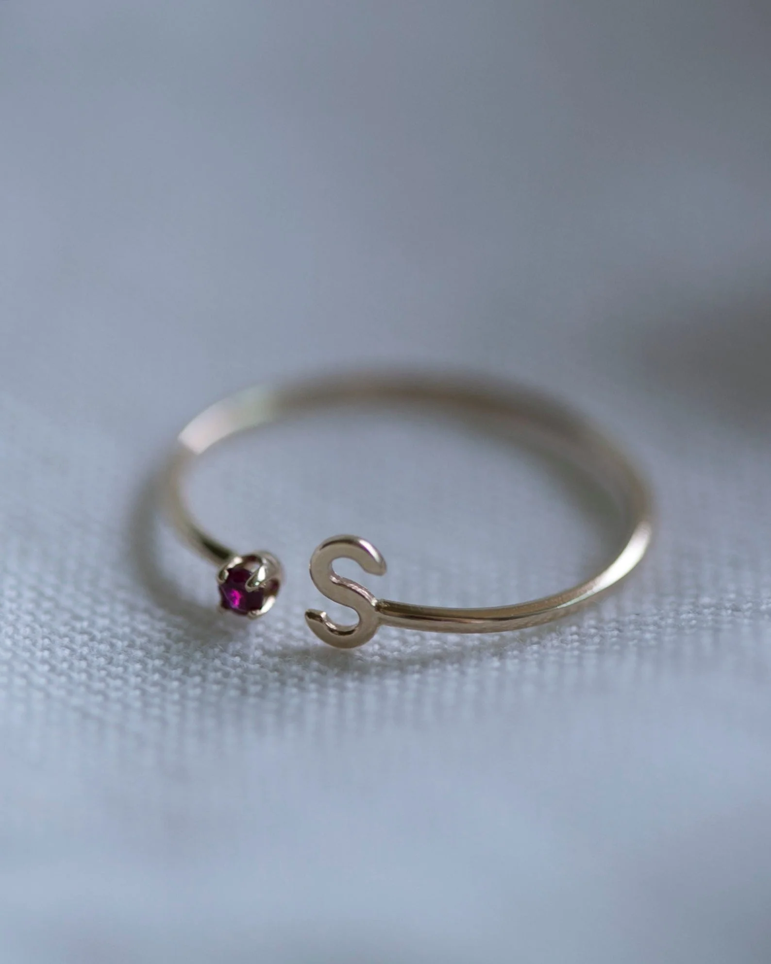 14k Gold Initial Ring with Birthstone - Image 7
