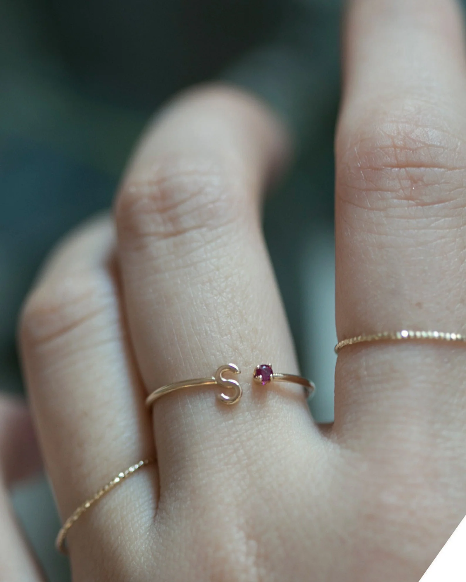 14k Gold Initial Ring with Birthstone - Image 8