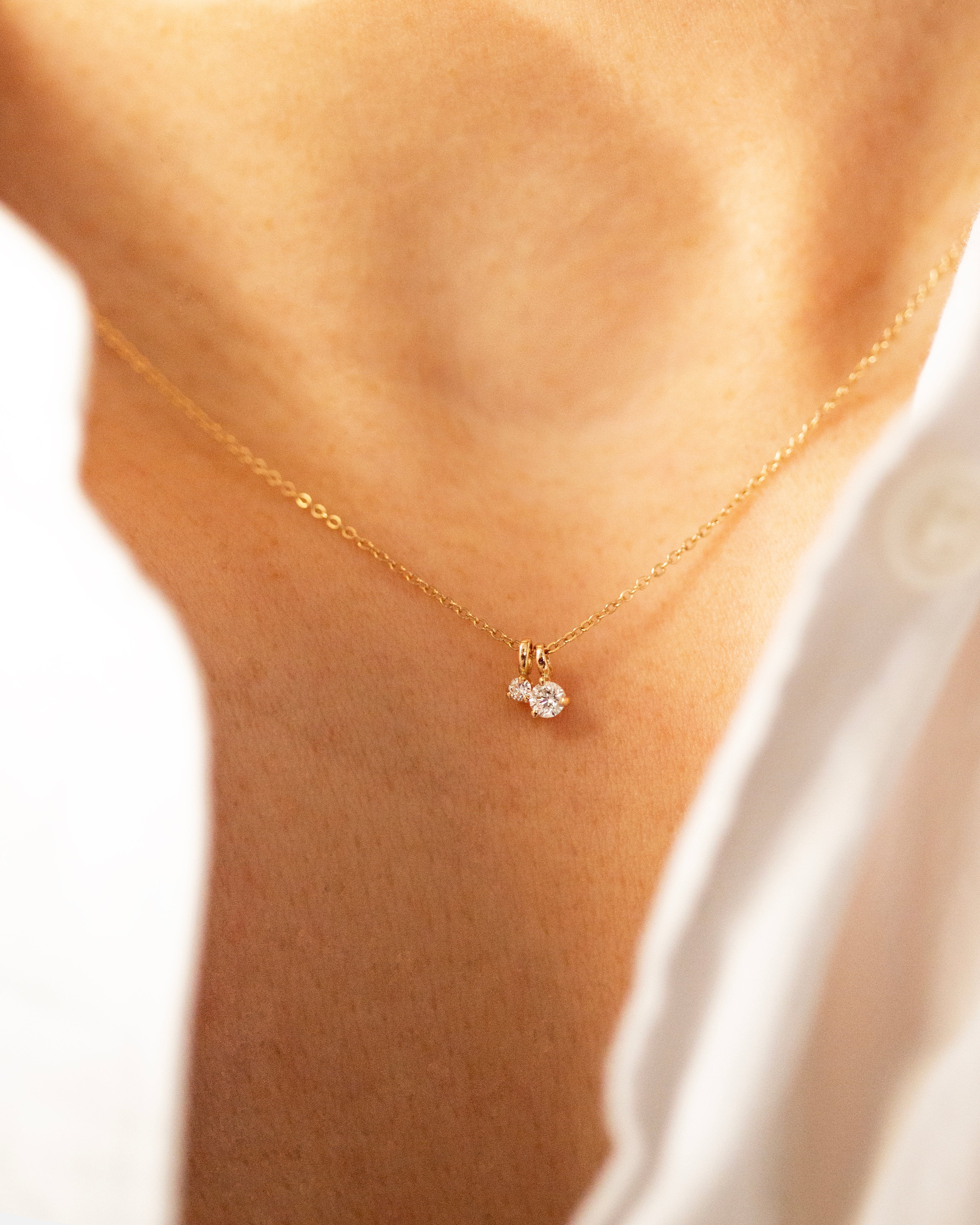 14K Gold Lab Diamond Necklace D-E VS | 2mm 3mm 4mm Solitaire Pendant| Mommy and Me Two Stone Option Pendant Style - Image 7