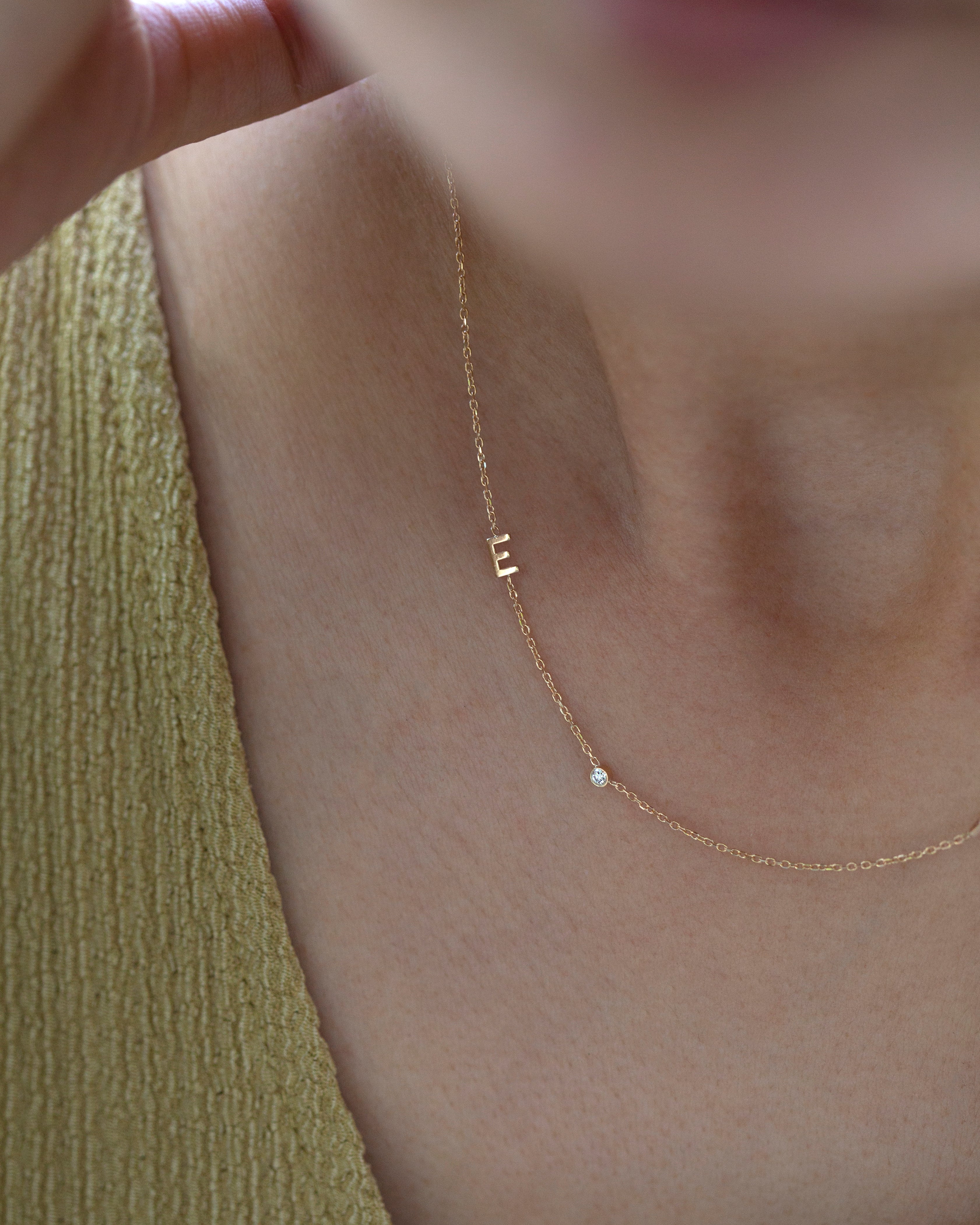 14k gold letter necklace with small diamond - Image 3