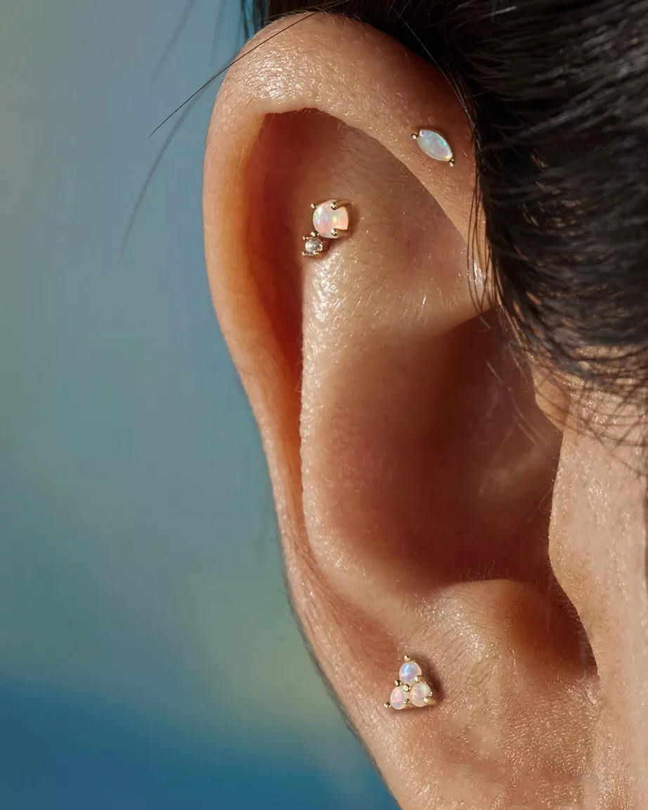 14K Gold Marquise Opal Flat Back Earring - Image 2